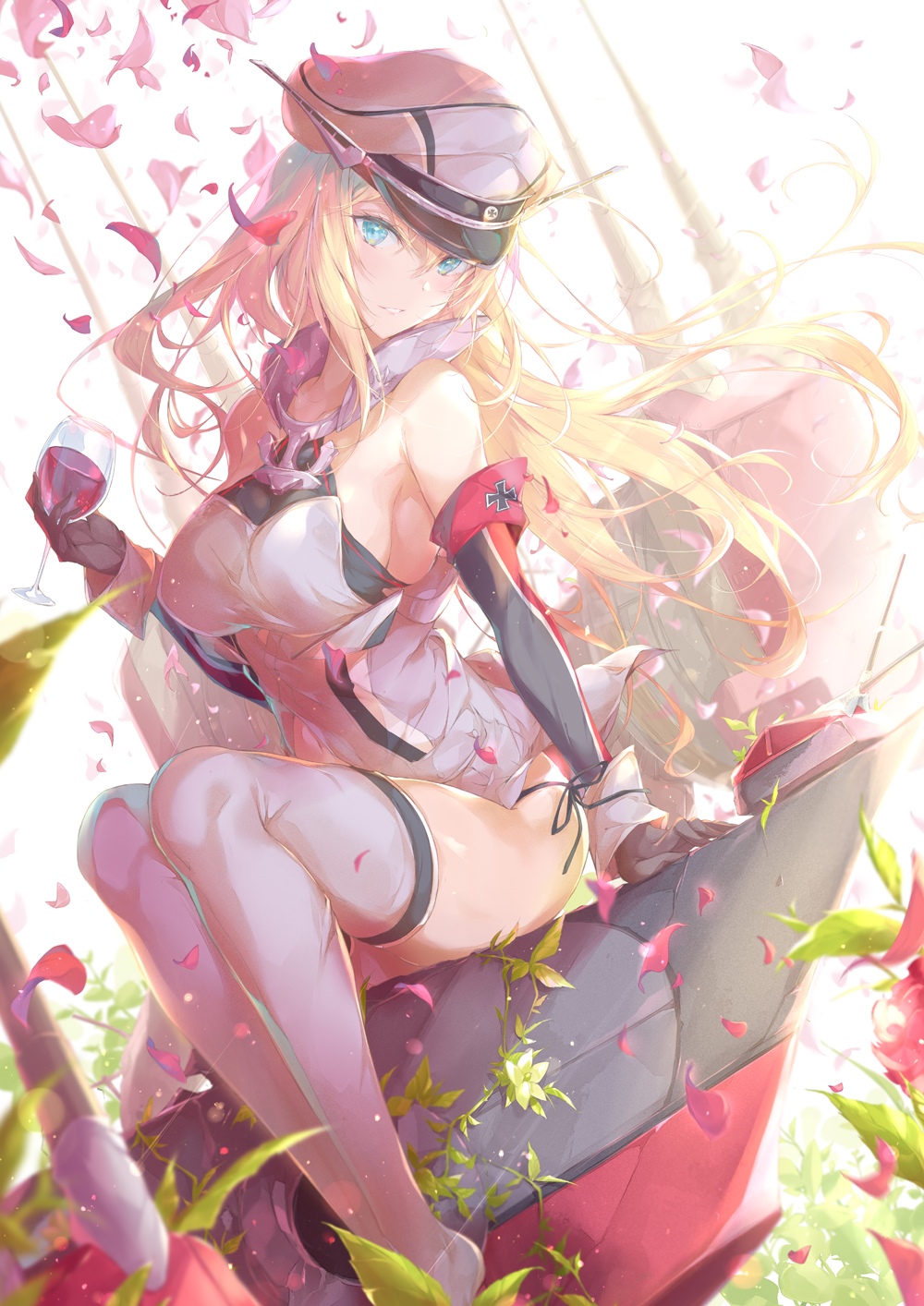 Bismarck from Kantai Collection holding wine HD Phone Wallpaper
