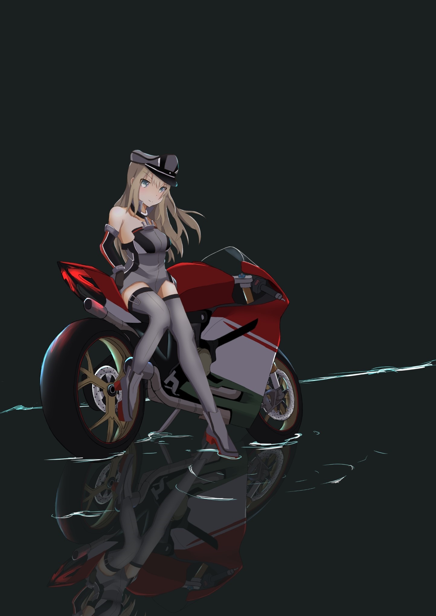 Bismarck from Kantai Collection on a motorcycle HD Phone Wallpaper