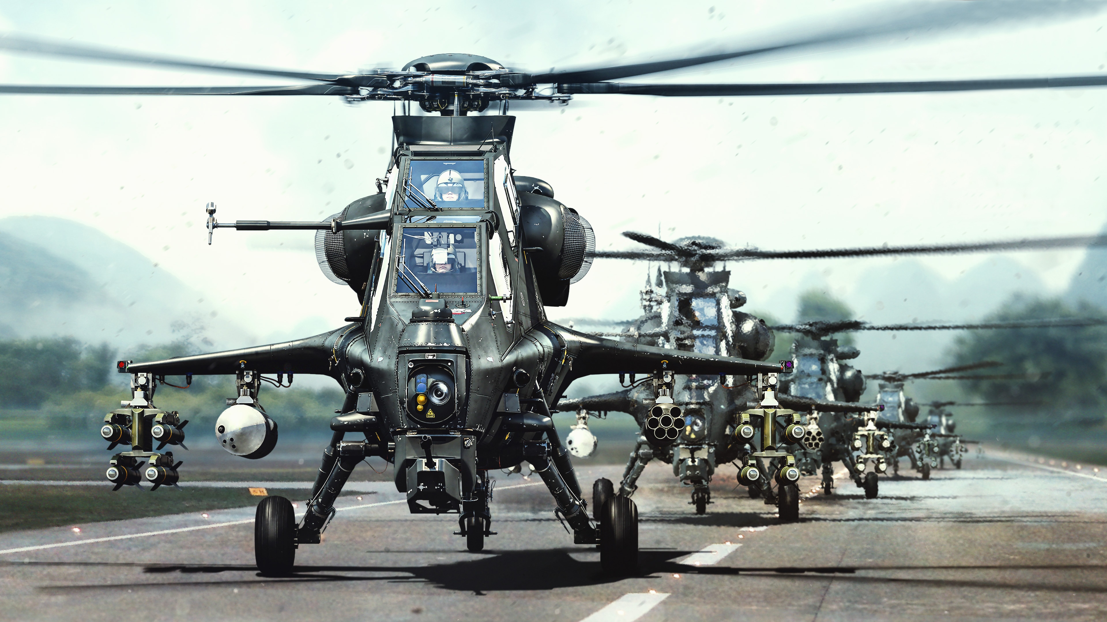 4K ZW-10 Chinese Army Helicopters on Runway HD Wallpaper