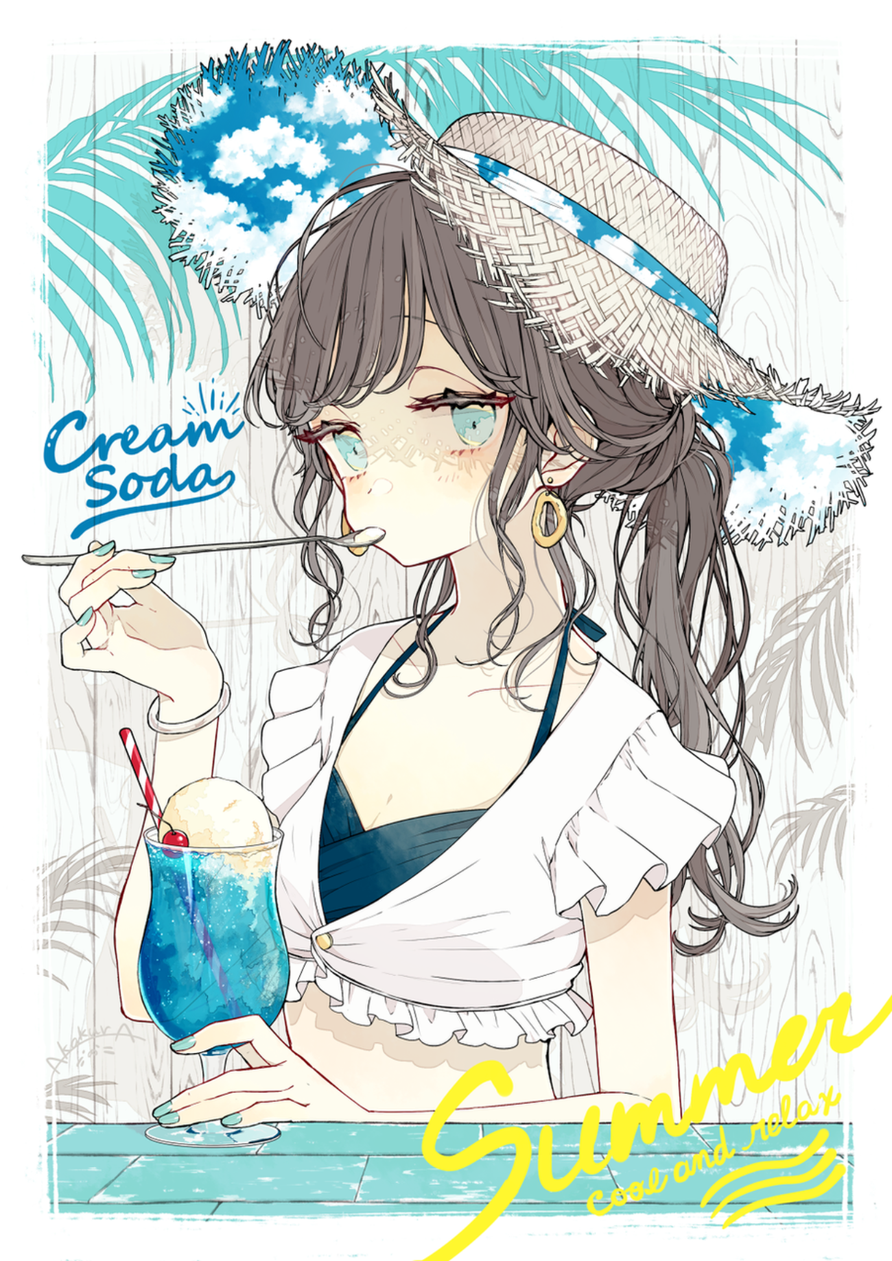 Girl in straw hat eating cream soda HD Phone Wallpaper