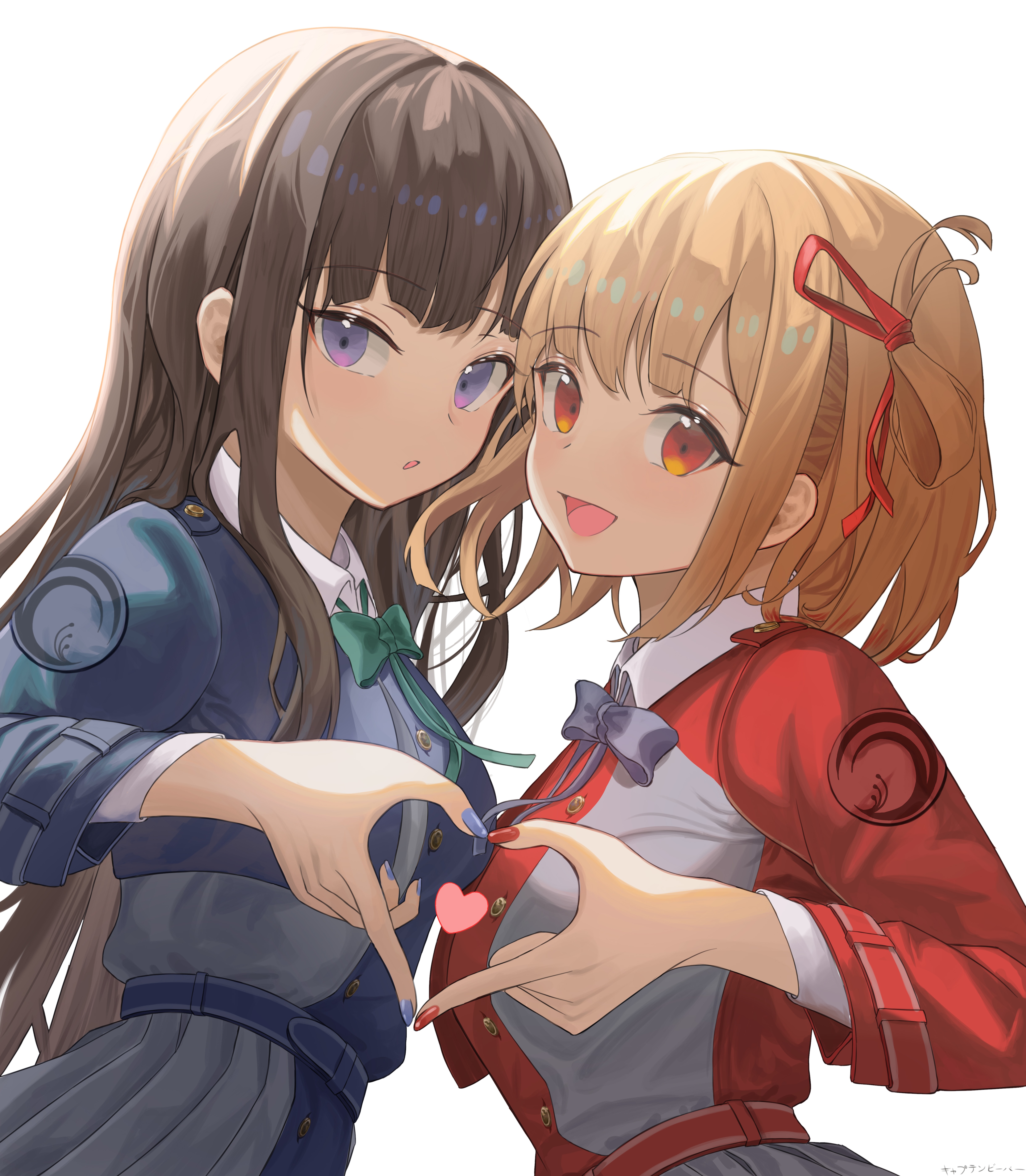 Lycoris Recoil's Takina and Chisato making heart signs HD Phone Wallpaper