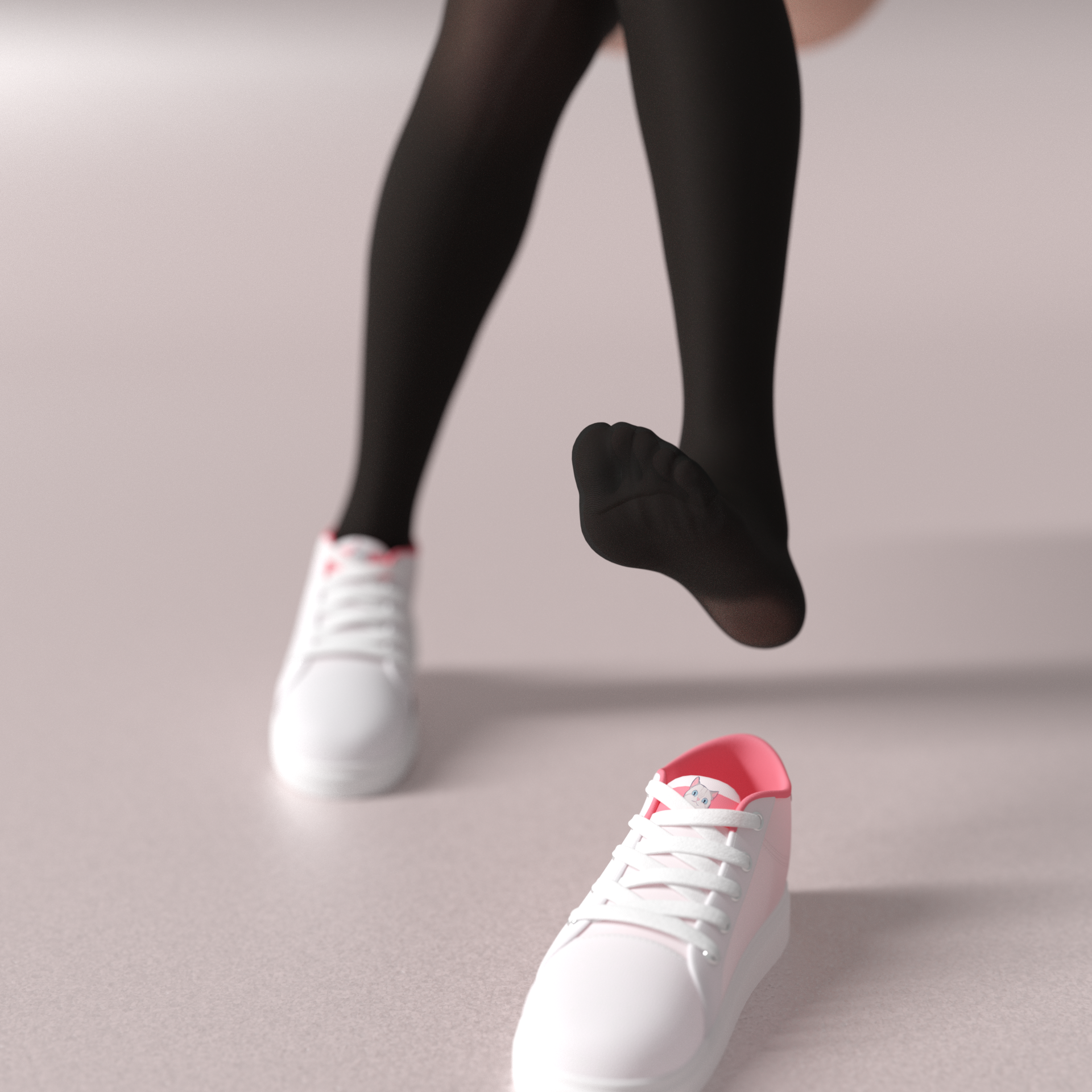 Fantasy girl's feet in black stockings and sneakers HD Wallpaper
