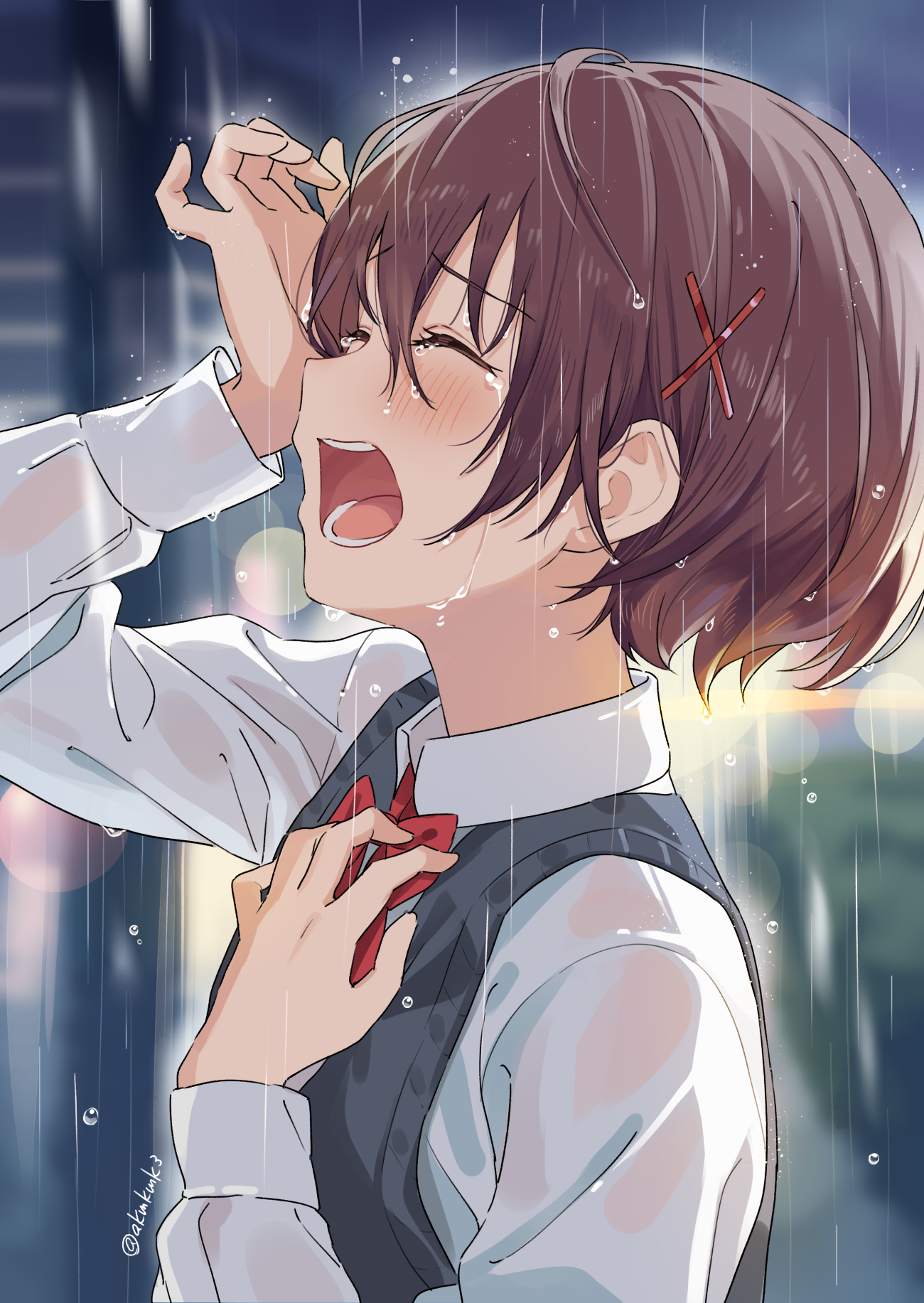 Schoolgirl crying in the rain HD Phone Wallpaper