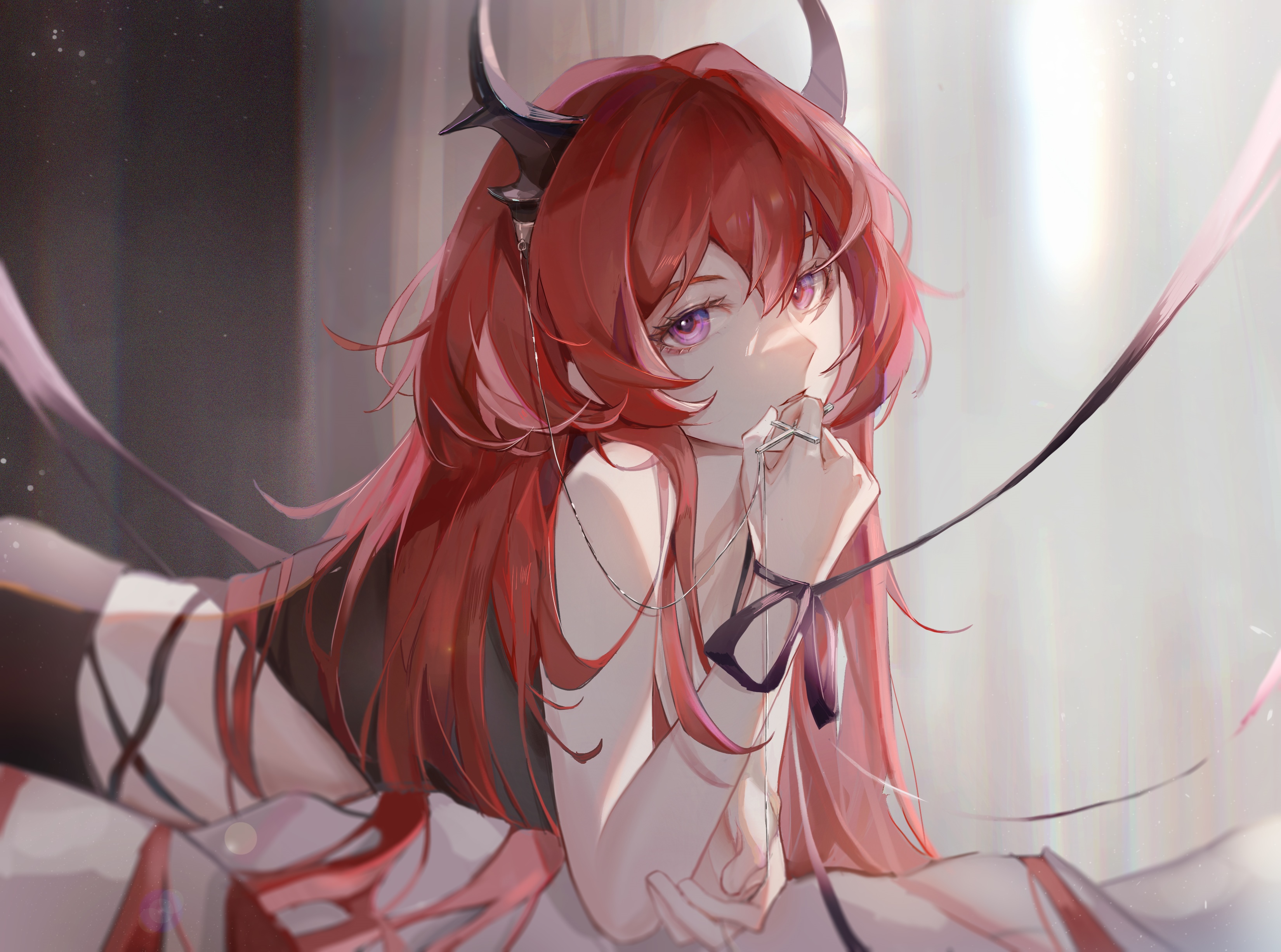 Arknights Surtr with red hair and horns HD Wallpaper