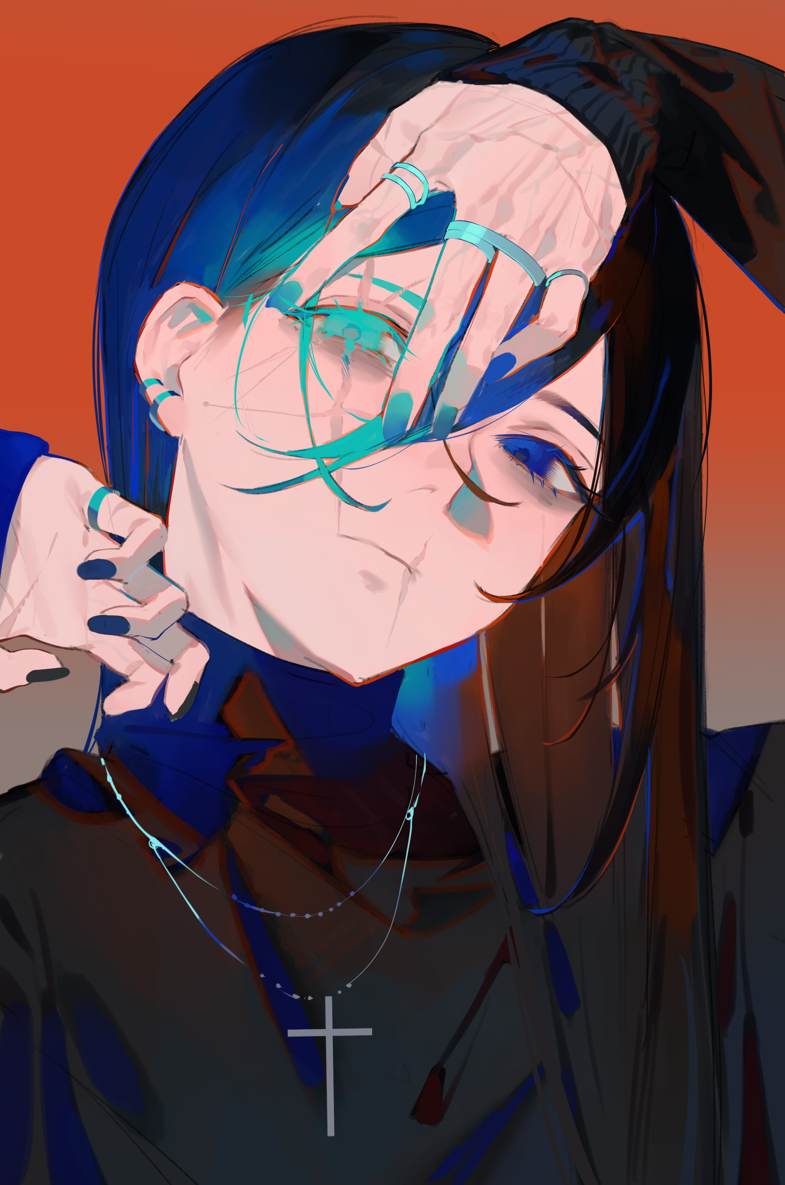 Anime boy with cross necklace and rings HD Phone Wallpaper