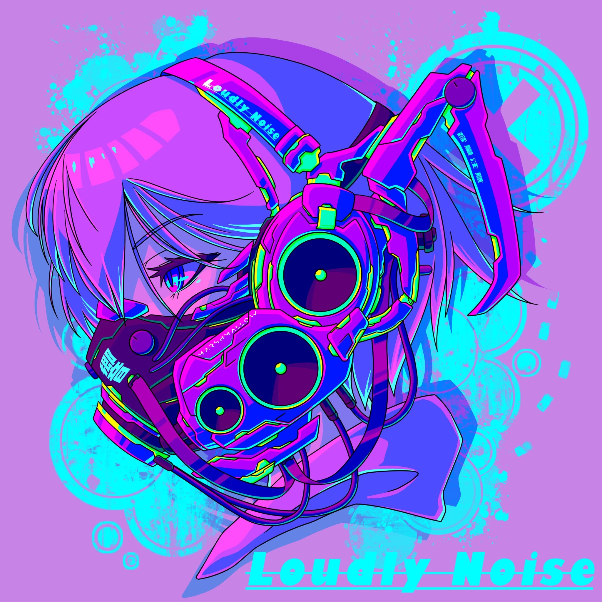 Anime girl with headphones and mask HD Wallpaper
