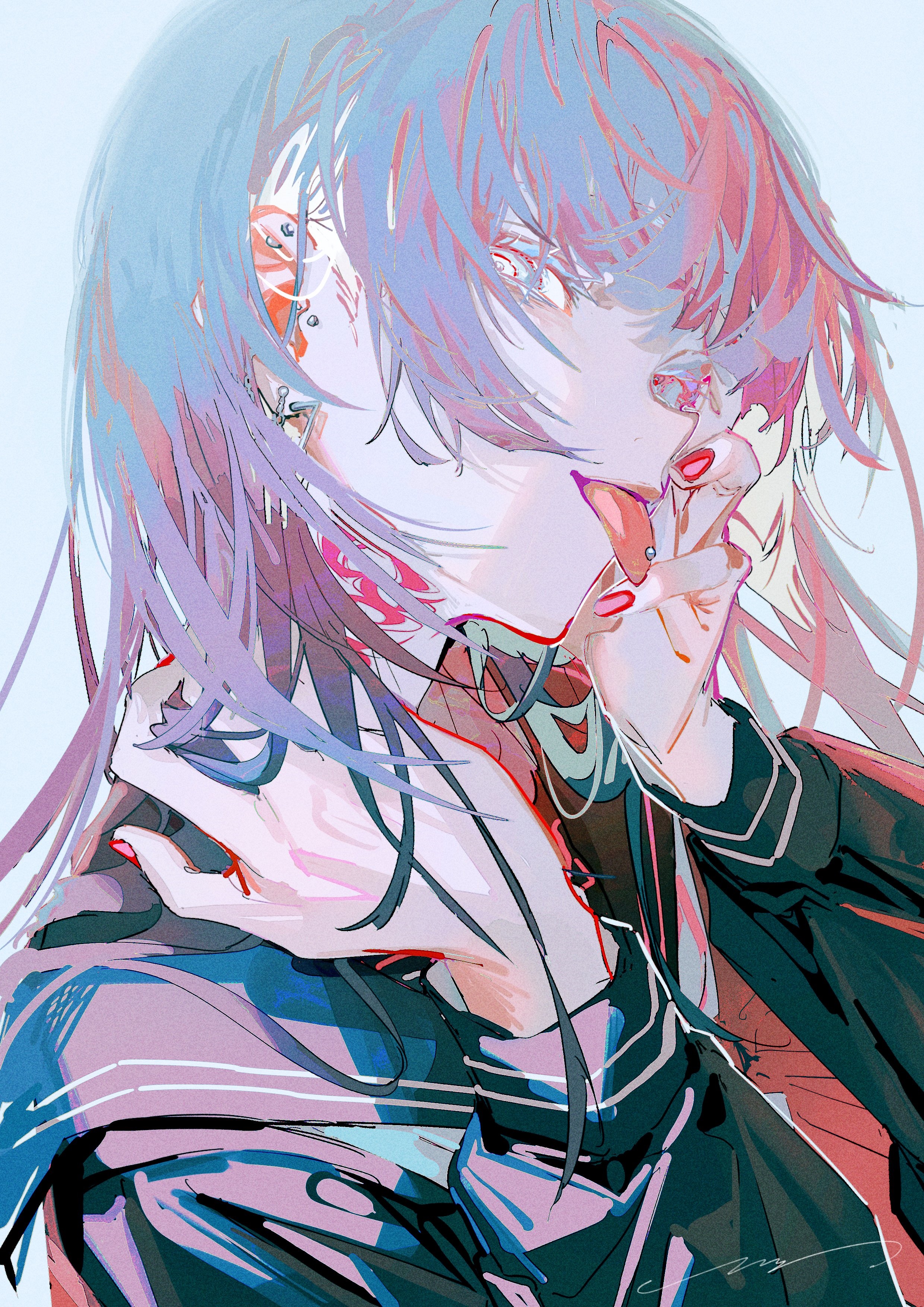 Anime girl with purple hair sticking out her tongue HD Phone Wallpaper