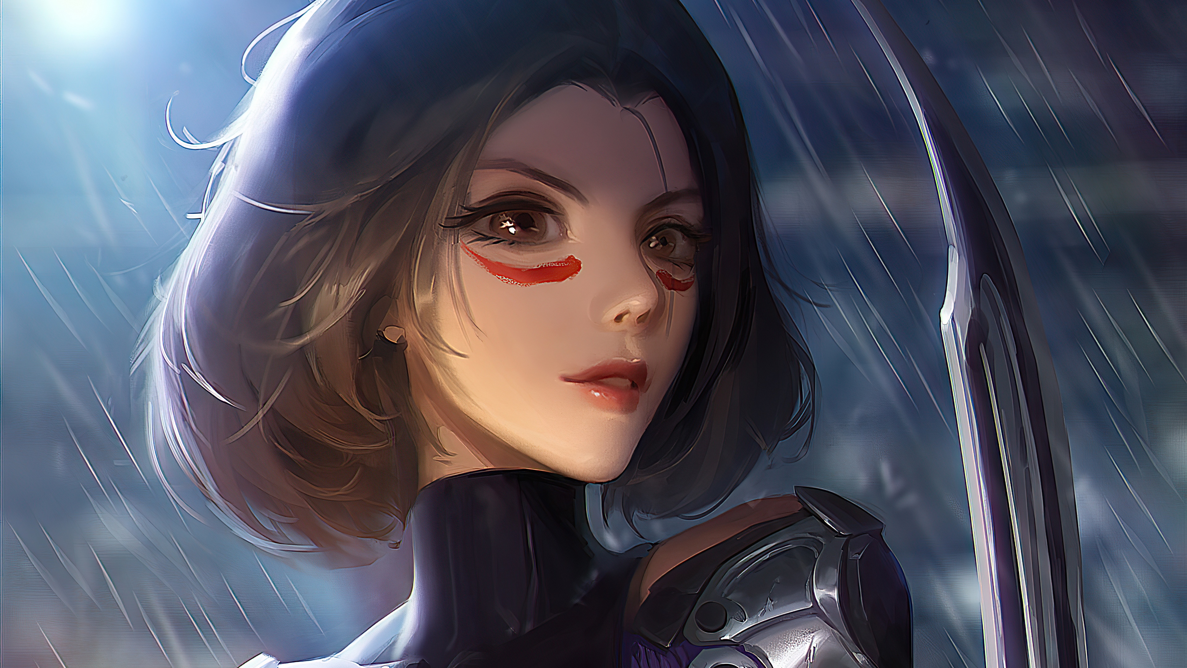 Alita with a sword in the rain HD Wallpaper