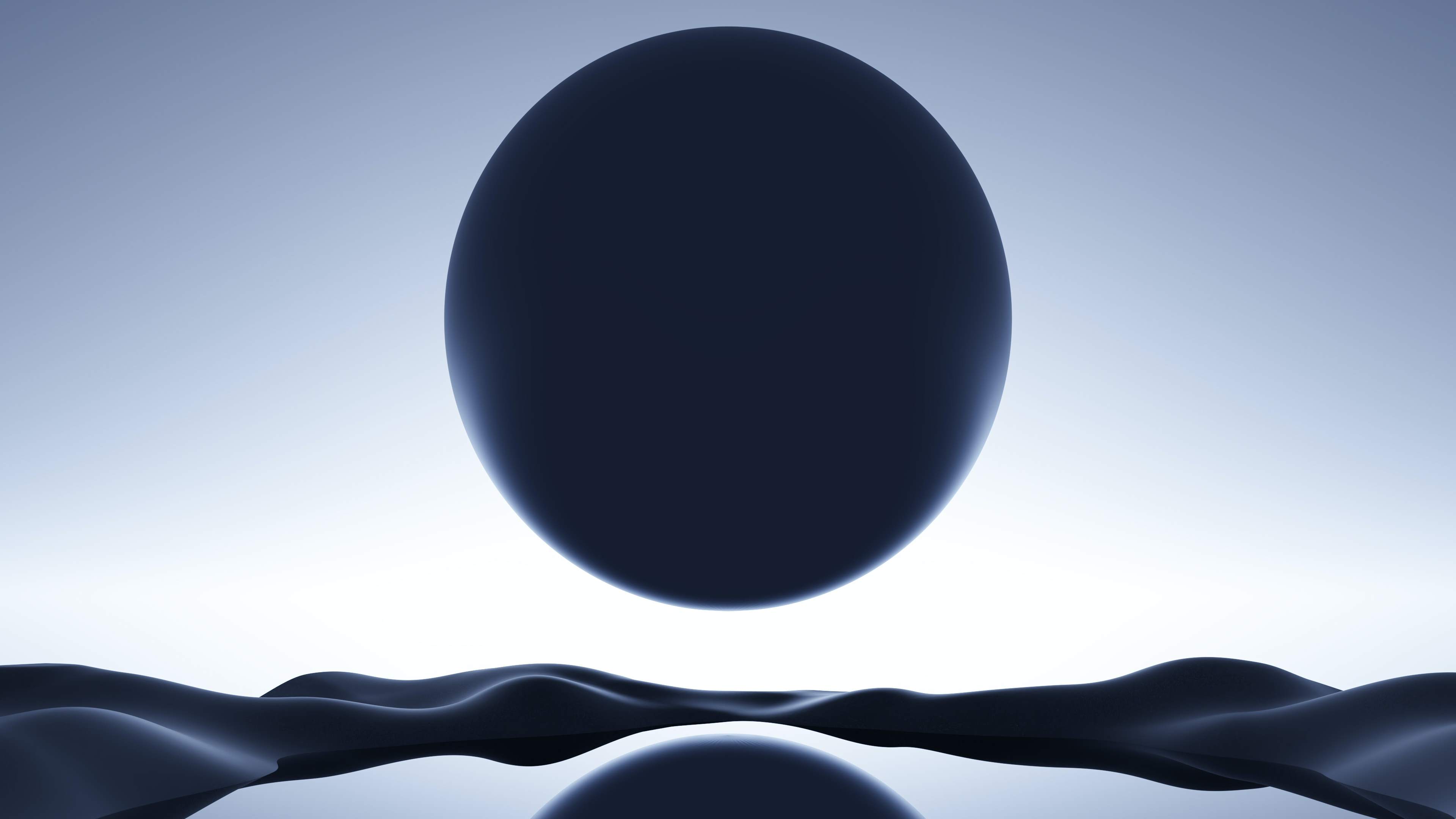 4K abstract 3D render of a dark sphere over dunes HD Wallpaper