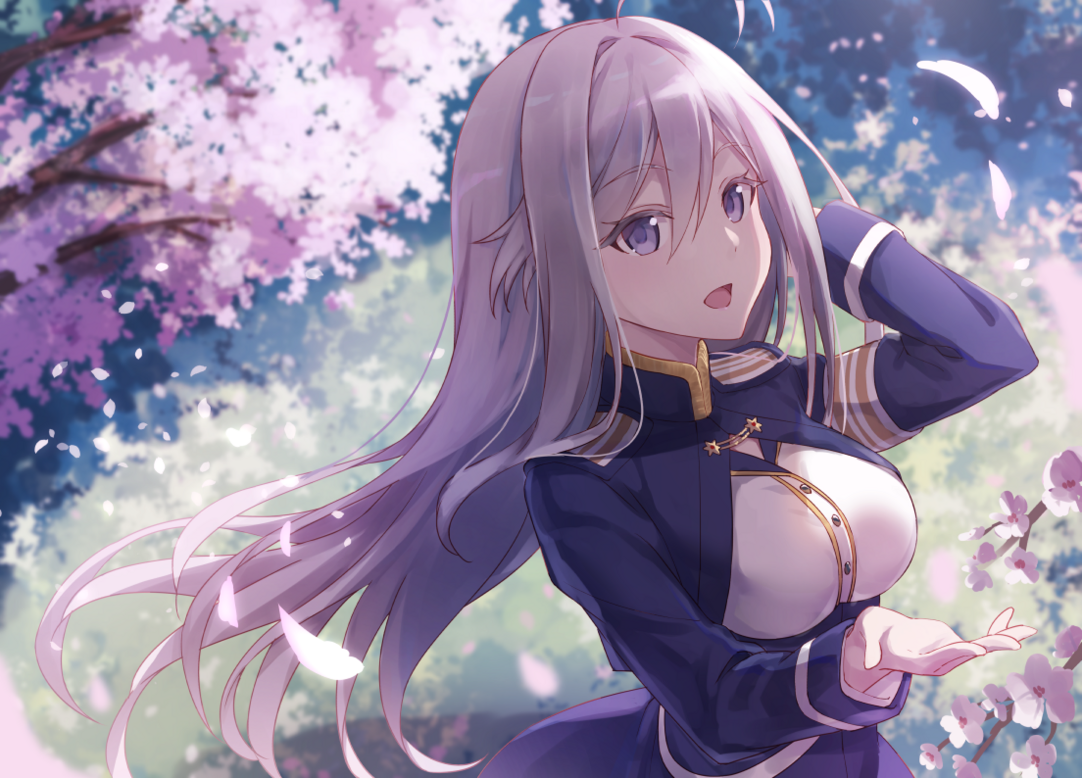 Vladilena Milizé from Eighty-Six with cherry blossoms HD Wallpaper