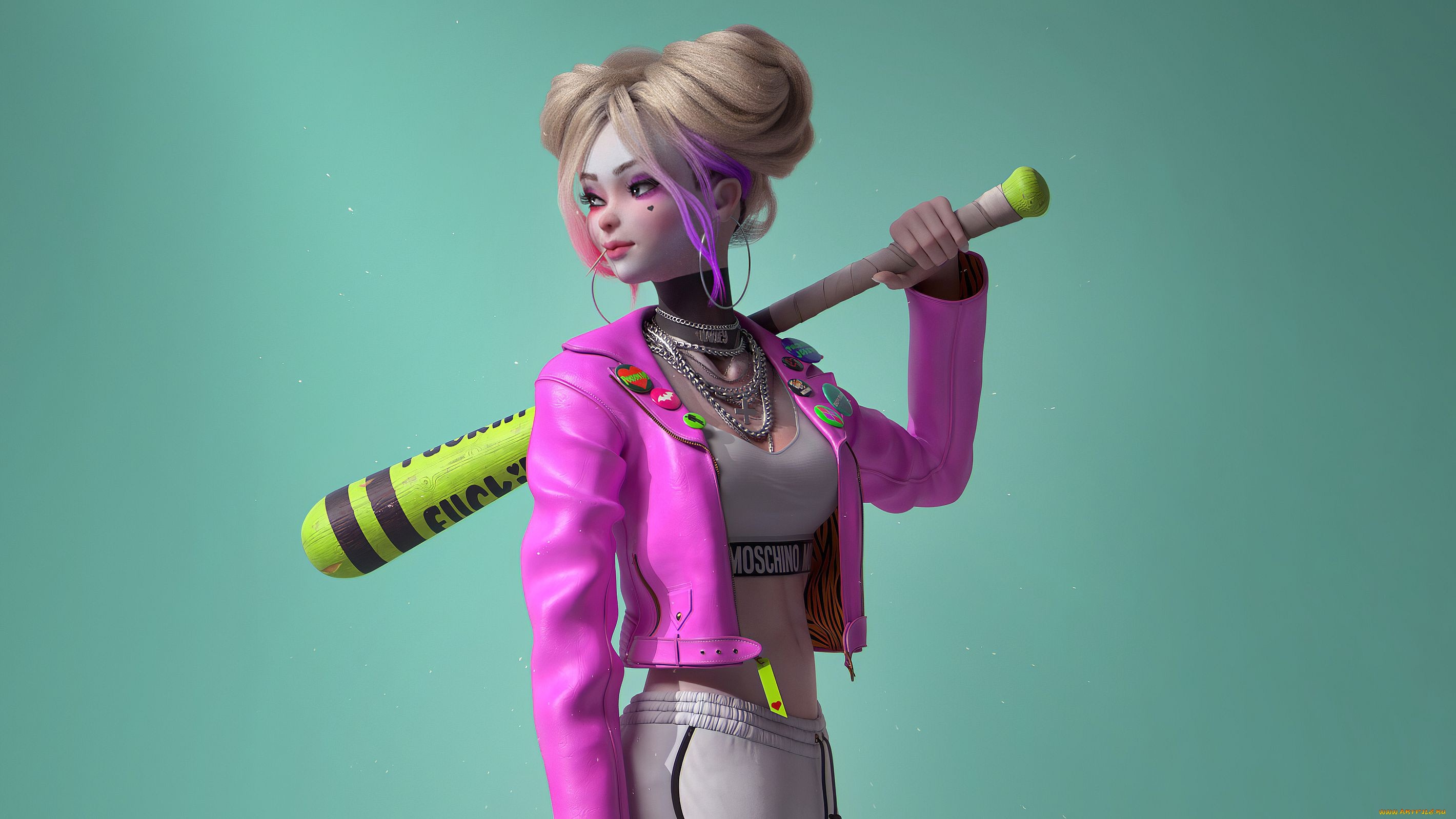 Woman with blonde hair holding a baseball bat HD Wallpaper