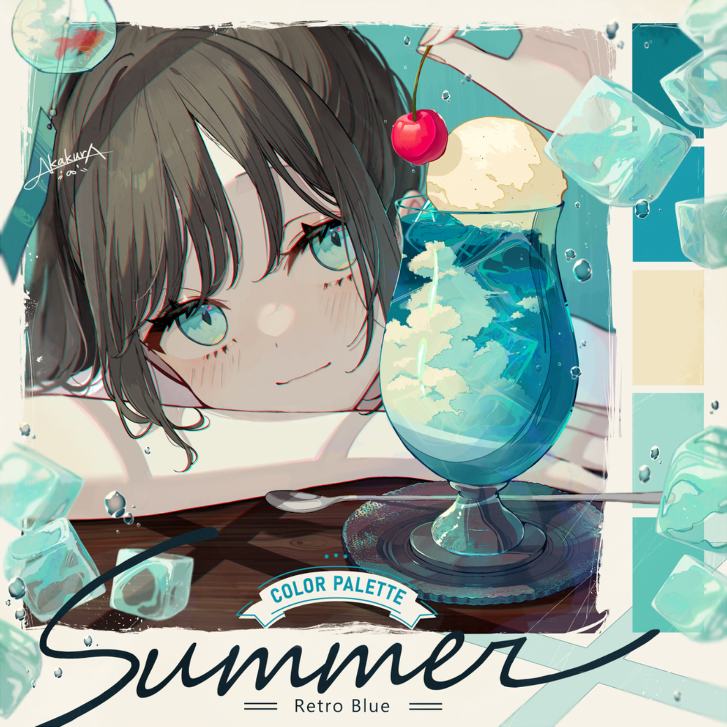 Akakura girl with a summer drink and ice cubes HD Wallpaper