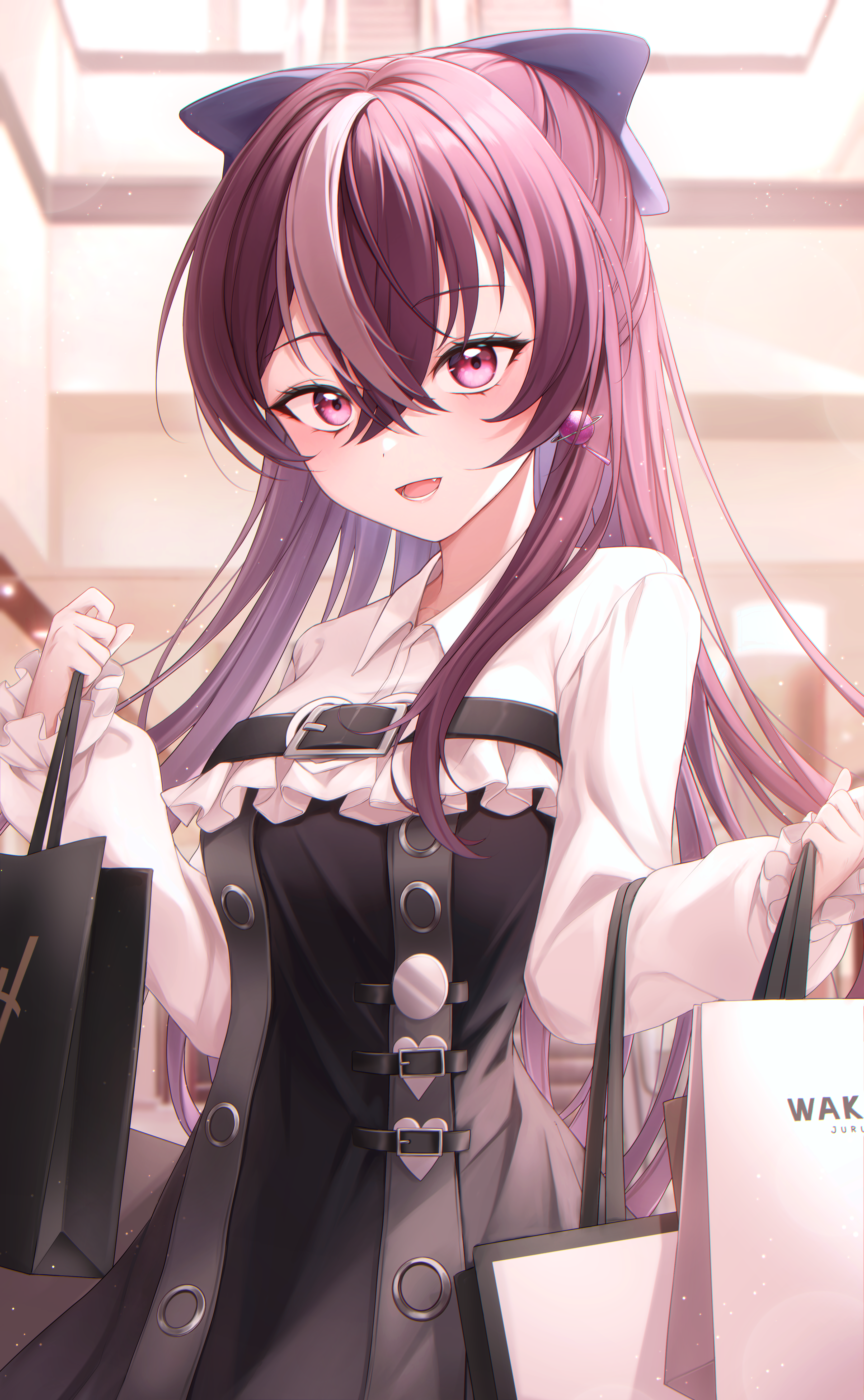 Jururu with two-tone hair holding shopping bags HD Phone Wallpaper