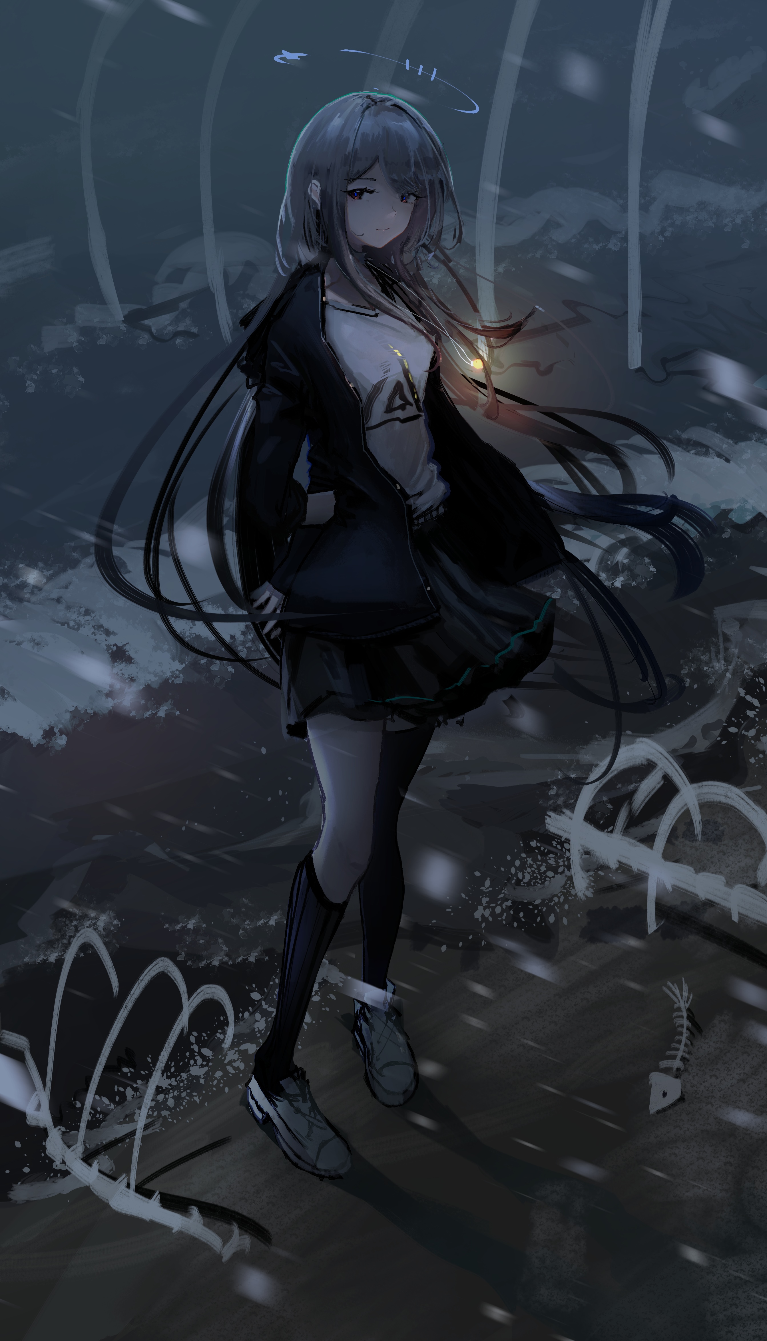 Anime girl with halo and glowing object HD Phone Wallpaper