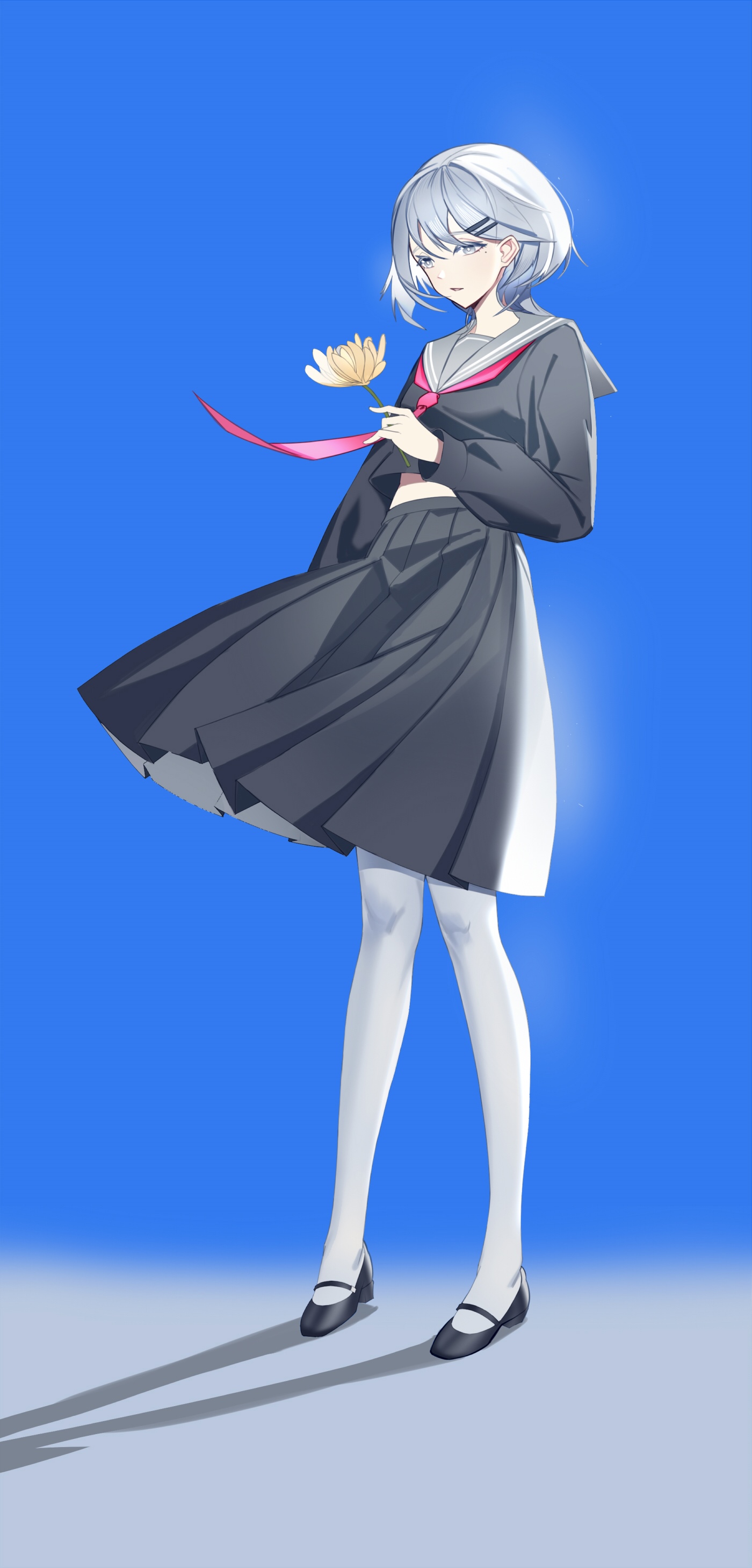 Girl in school uniform holding a flower HD Phone Wallpaper