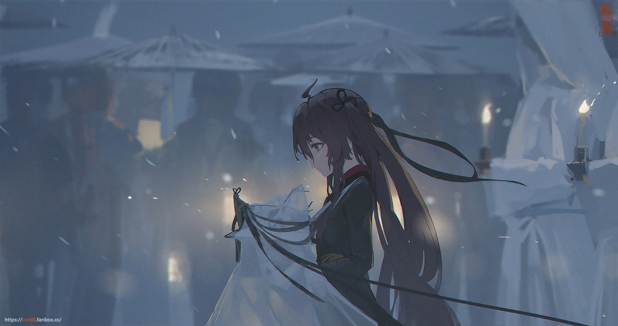 Genshin Impact Hu Tao in a snowy procession HD Wallpaper