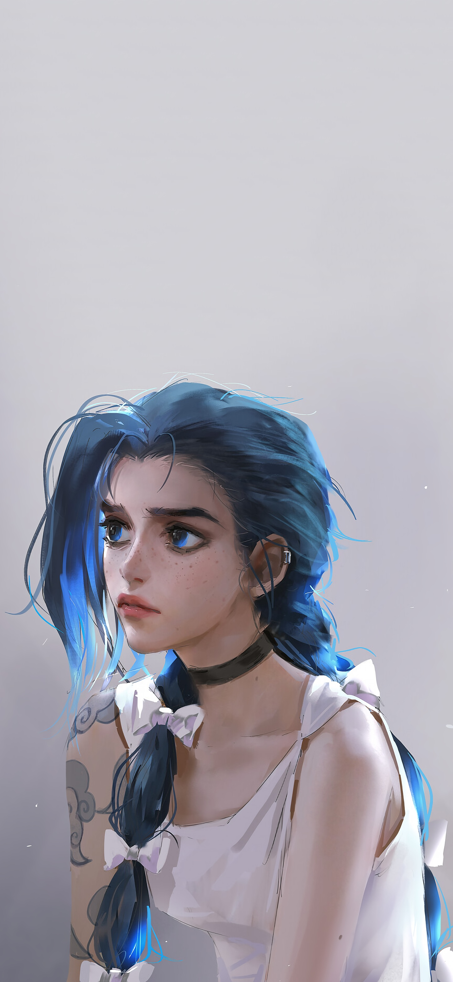 Jinx from League of Legends with blue hair and eyes HD Phone Wallpaper