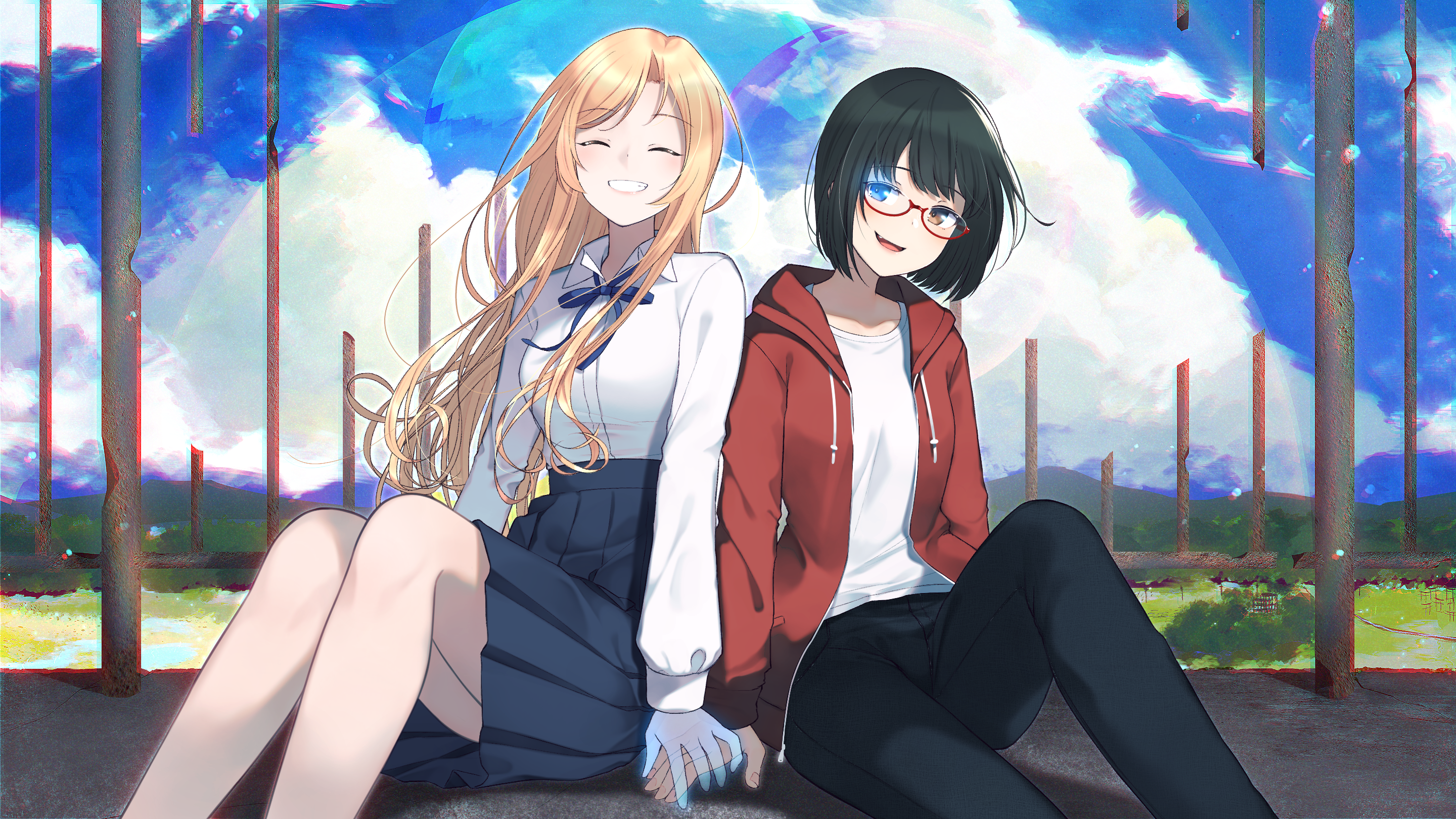 Two women holding hands with glasses HD Wallpaper