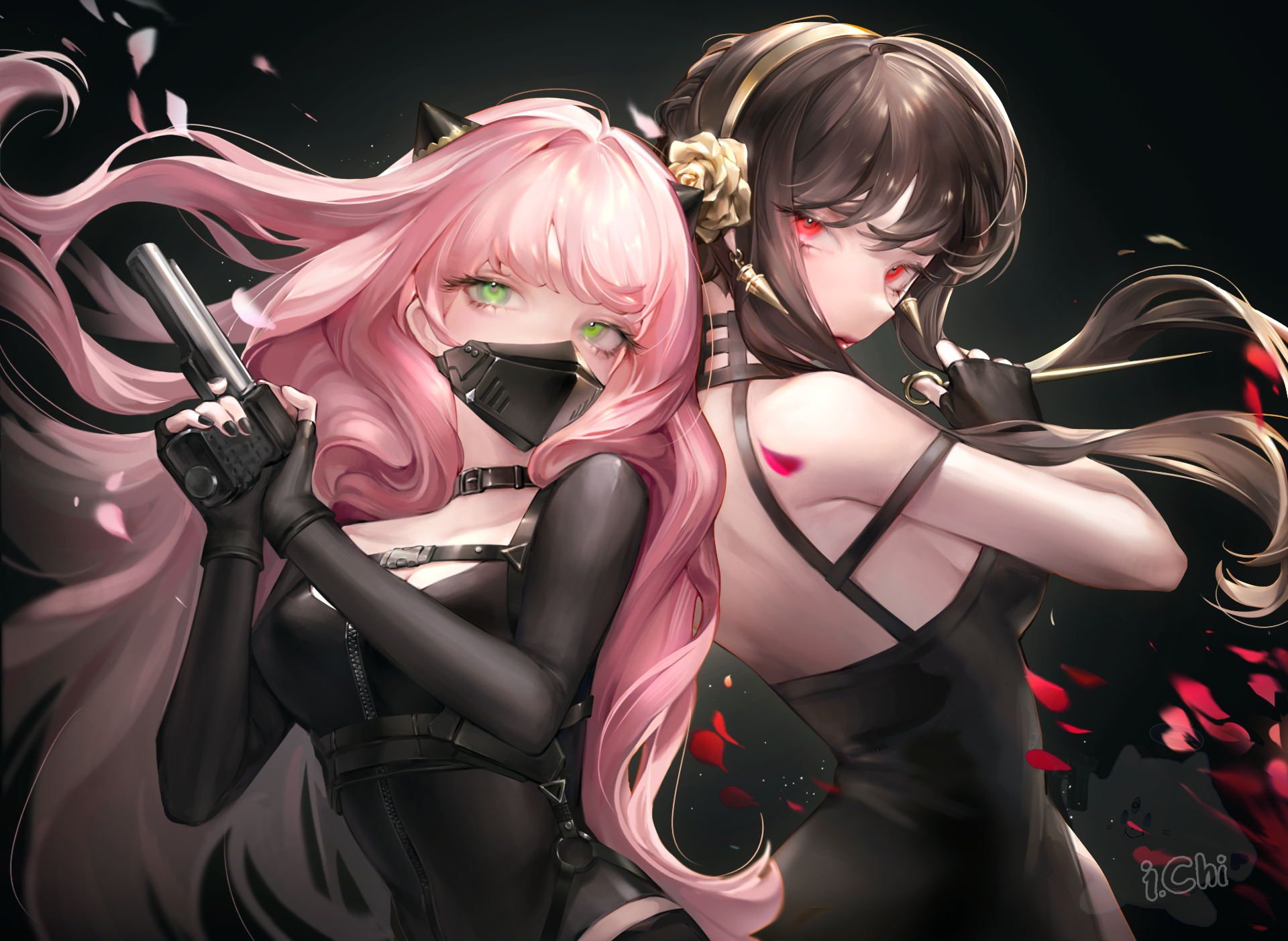 Yor Forger and Anya Forger with weapons HD Wallpaper