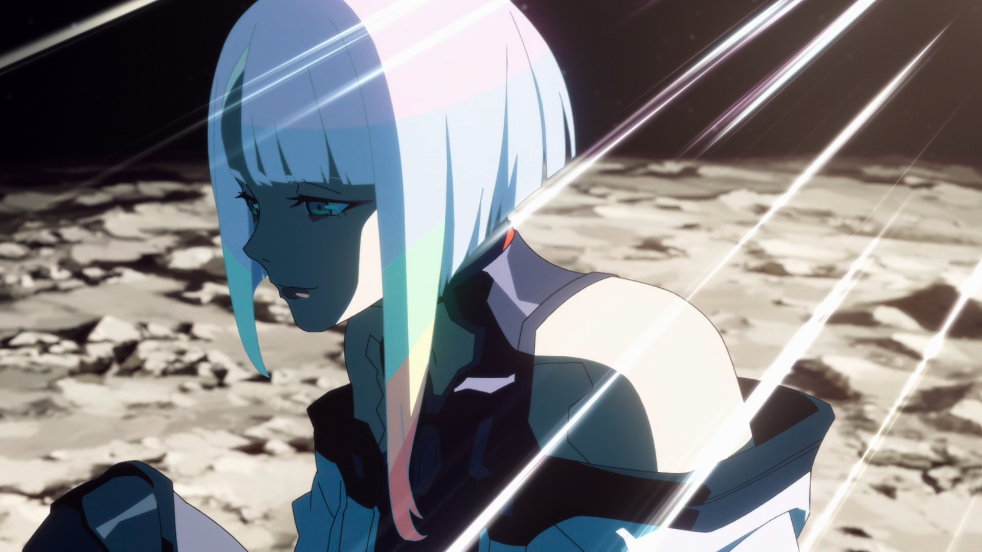 Lucy from Cyberpunk: Edgerunners on the moon HD Wallpaper