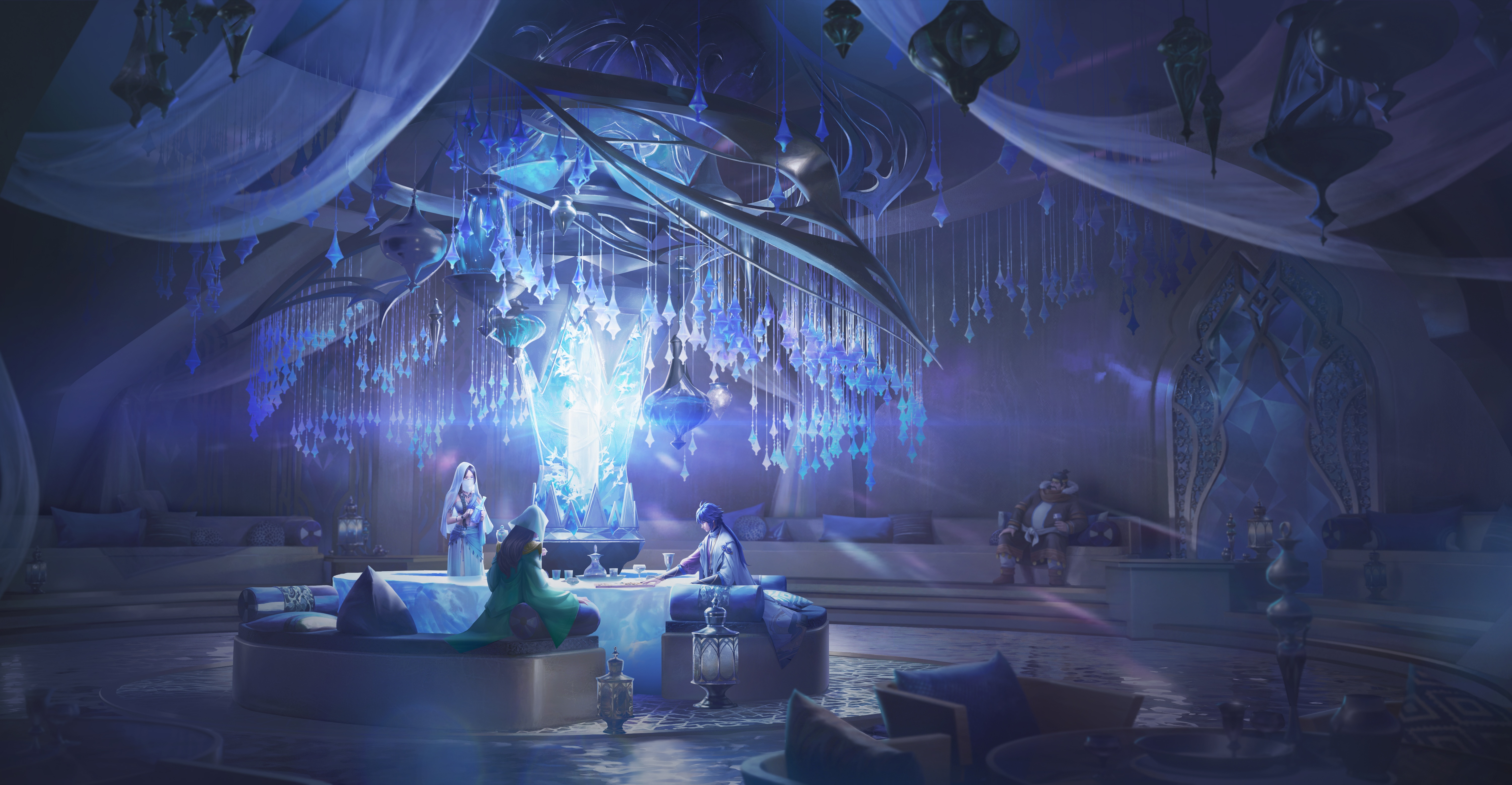 4K artwork of Honor of Kings characters in a lavish hall HD Wallpaper