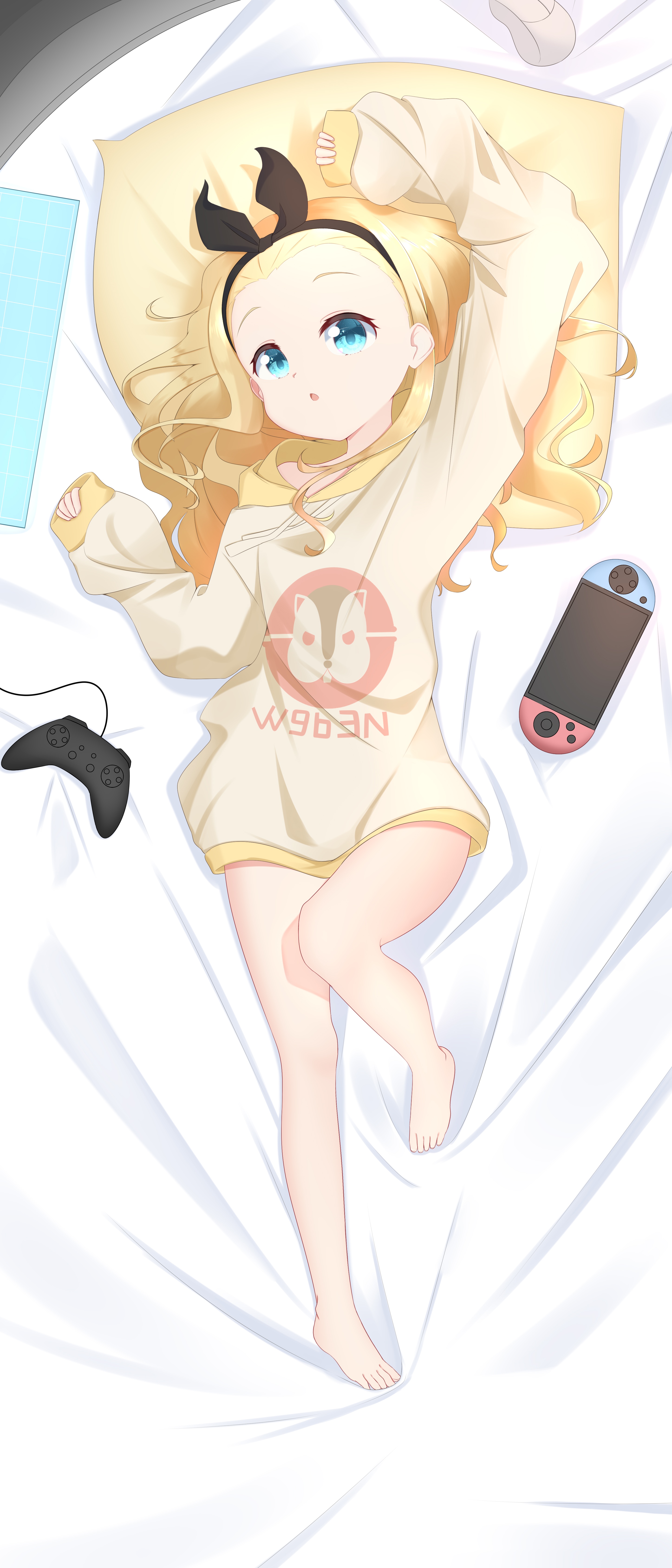 Kurumi from Lycoris Recoil lying on a bed with a Nintendo Switch HD Phone Wallpaper
