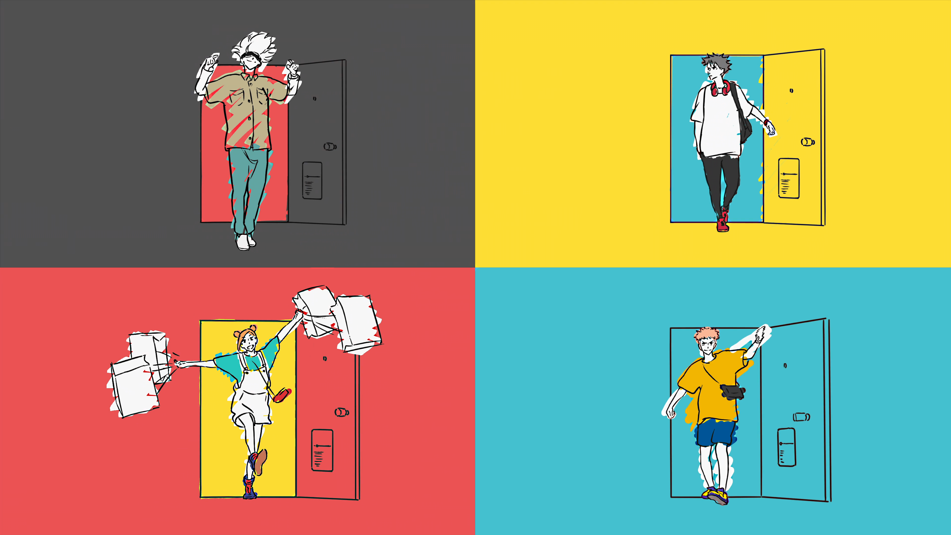 Jujutsu Kaisen characters at doors HD Wallpaper