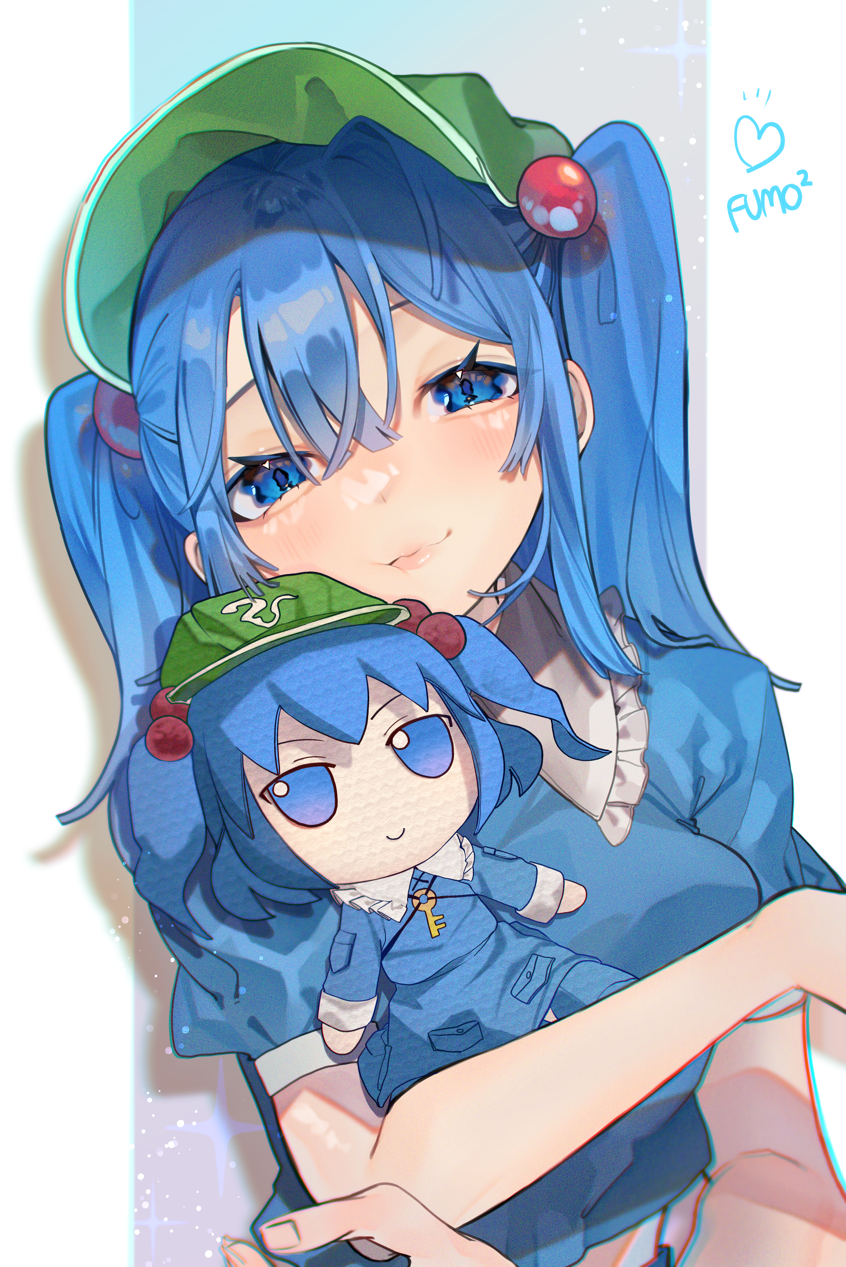 Kawashiro Nitori holding a plush toy HD Phone Wallpaper