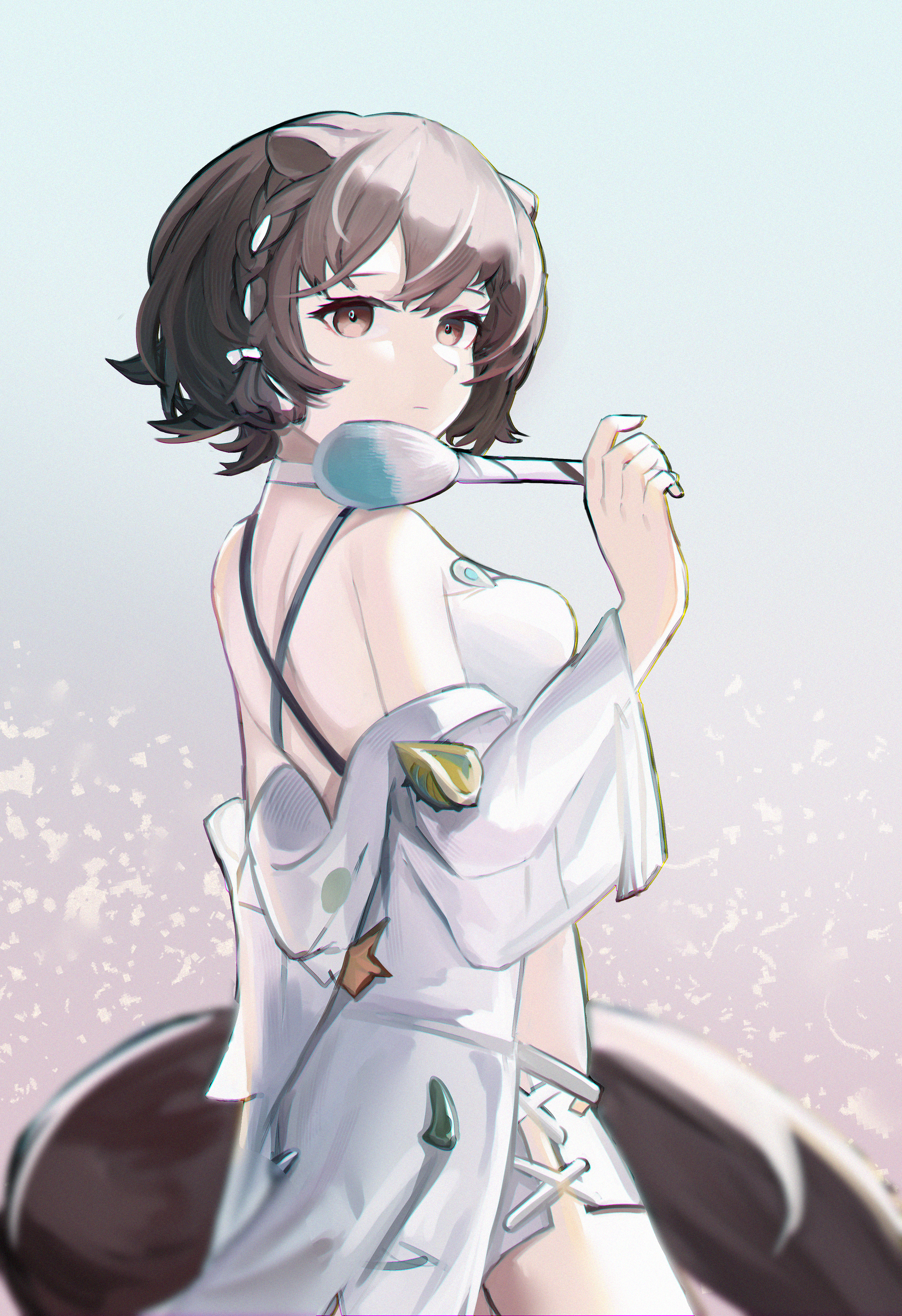 Arknights character with brown hair and eyes HD Phone Wallpaper