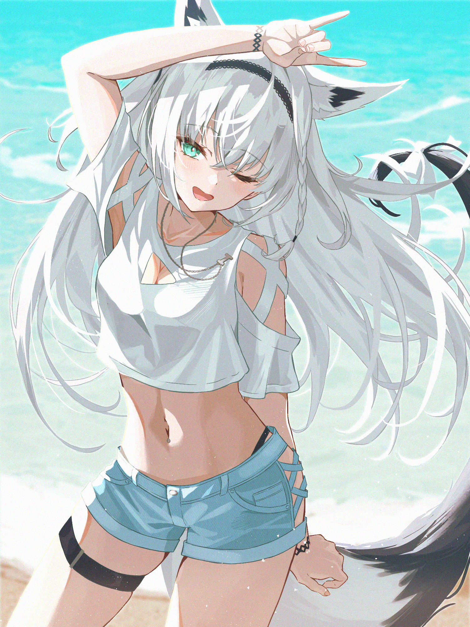 Shirakami Fubuki on the Beach HD Phone Wallpaper