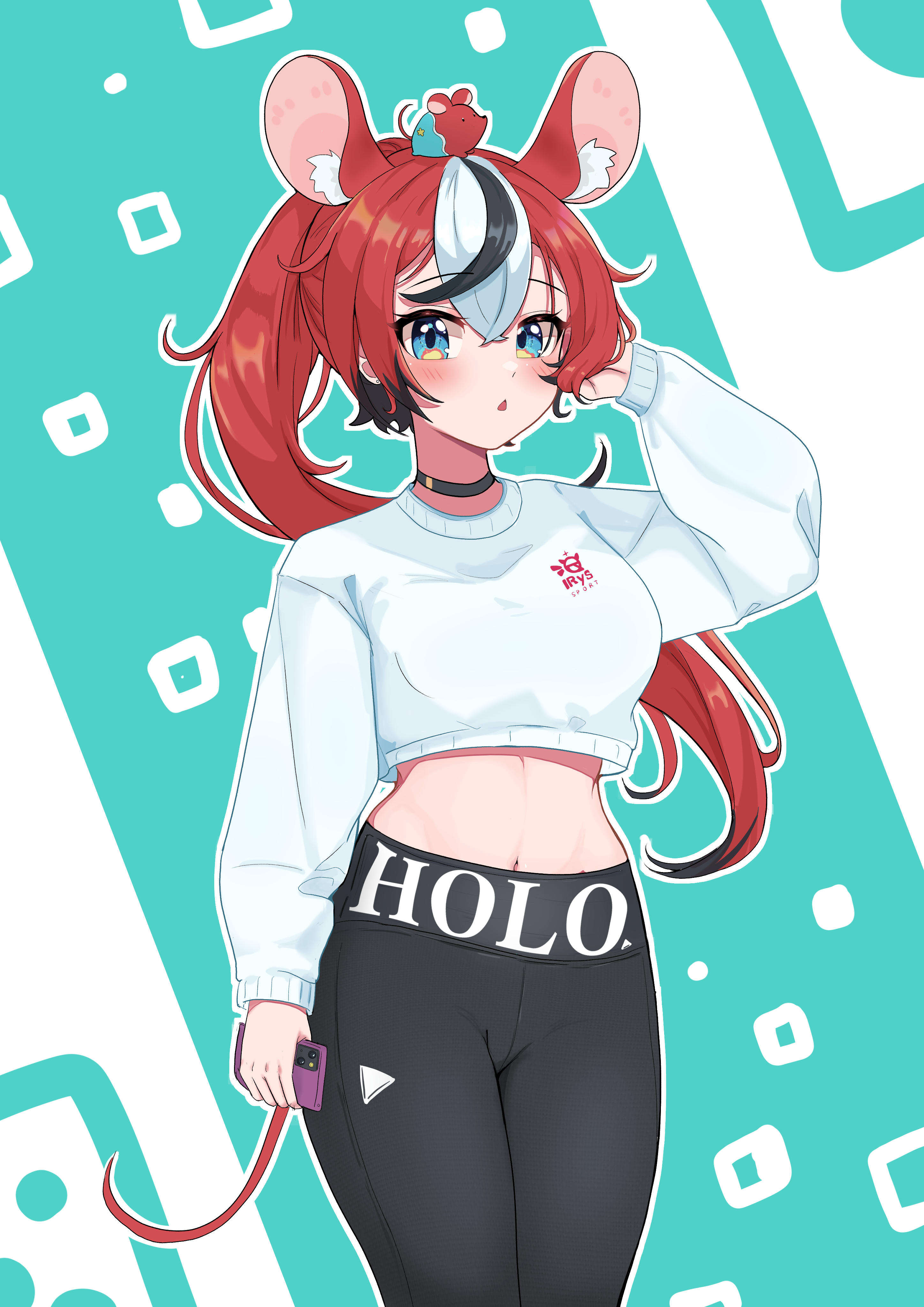 Hakos Baelz in crop top and yoga pants HD Phone Wallpaper