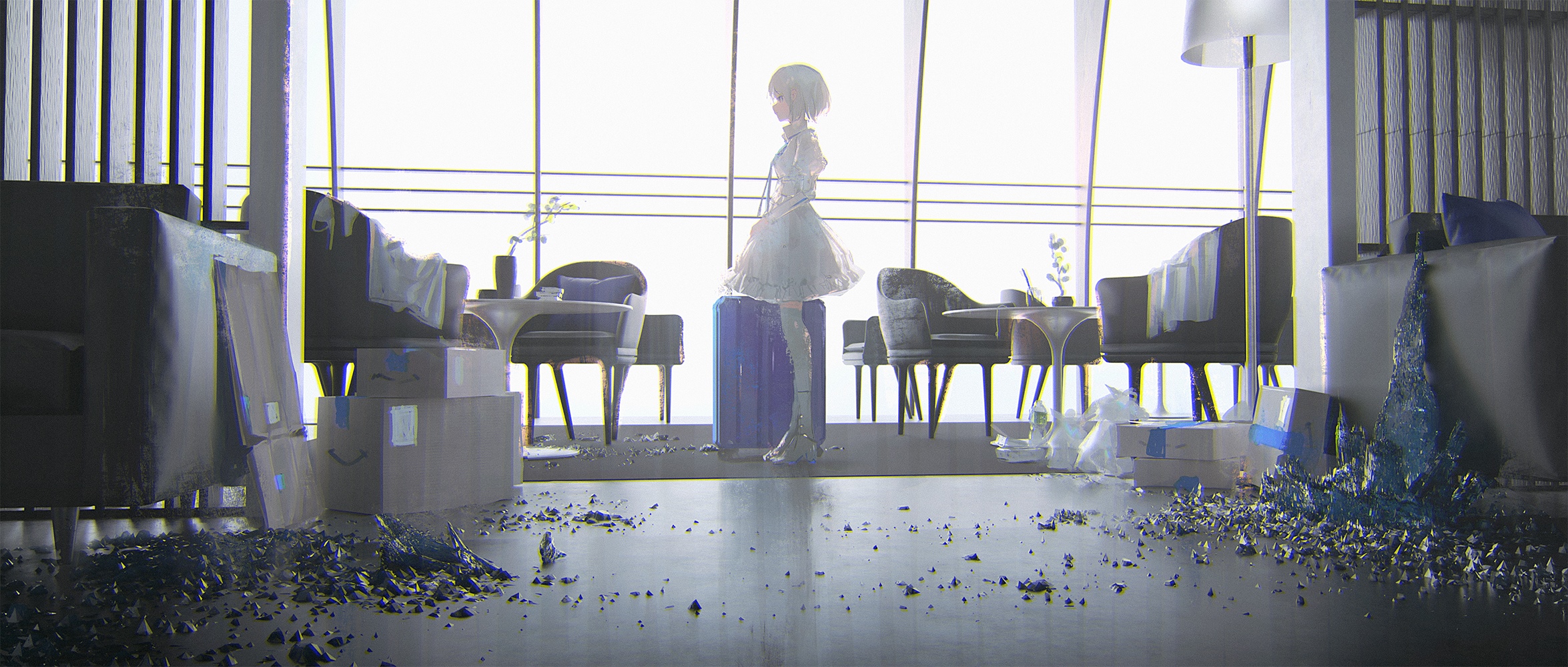 Reoen and luggage in a messy room HD Wallpaper