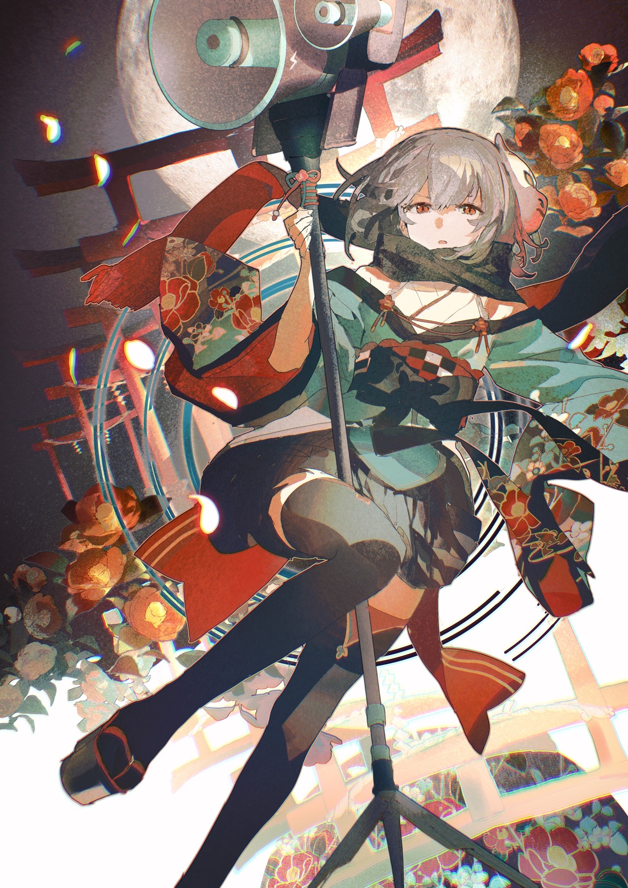 Lobelia with silver hair and red eyes holding a microphone HD Phone Wallpaper
