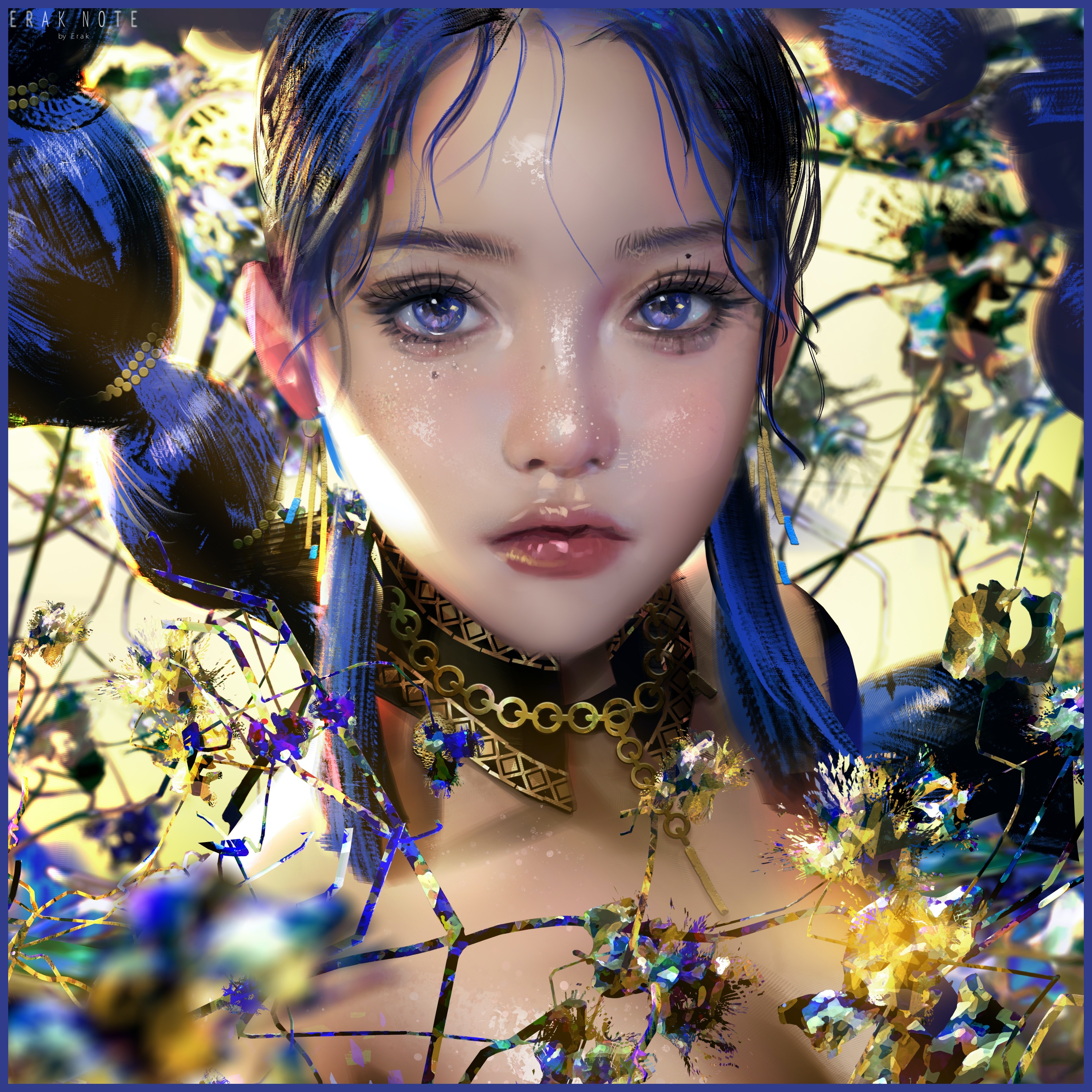 Fantasy Art of a Woman with Blue Hair HD Wallpaper