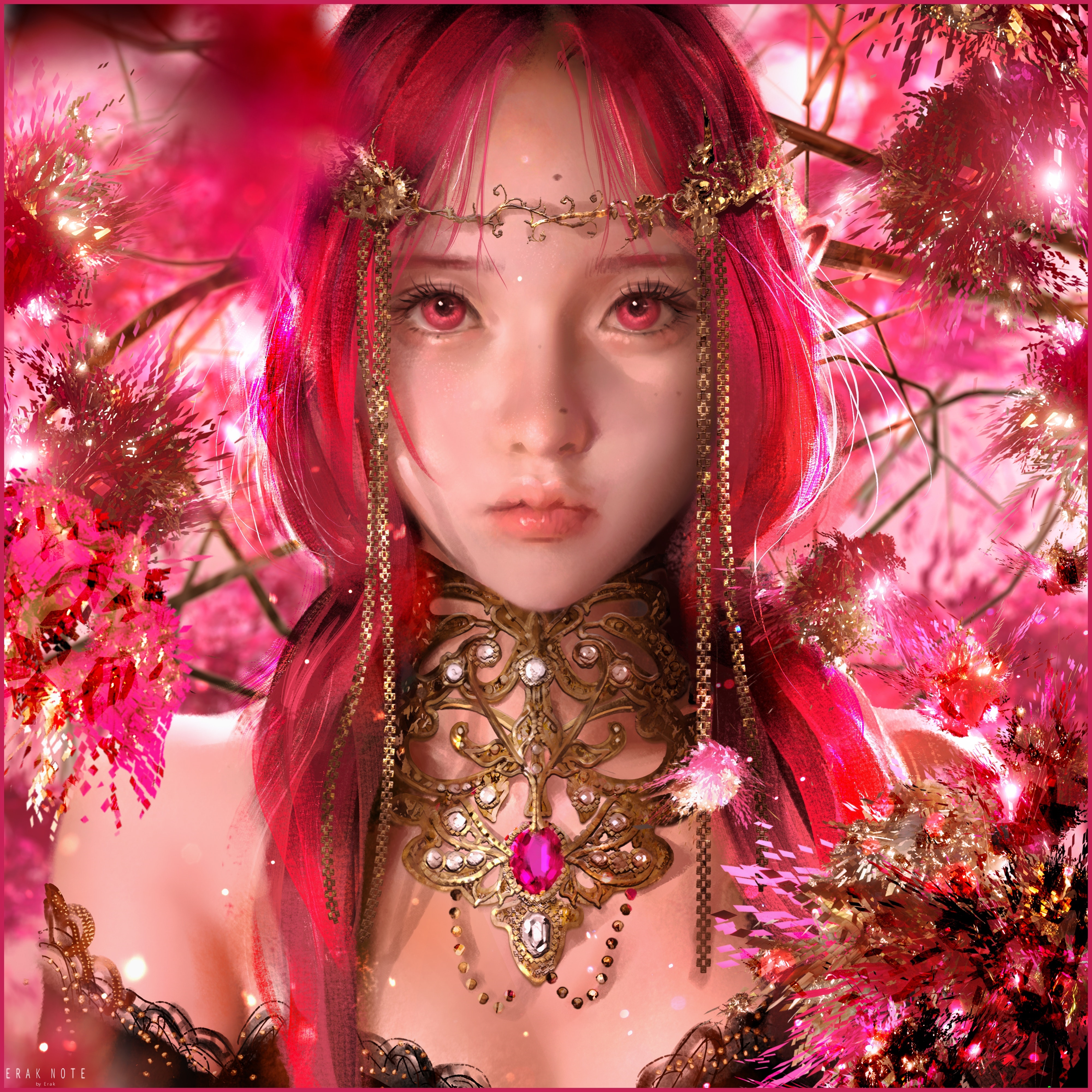 Fantasy girl with red eyes and jewels HD Wallpaper