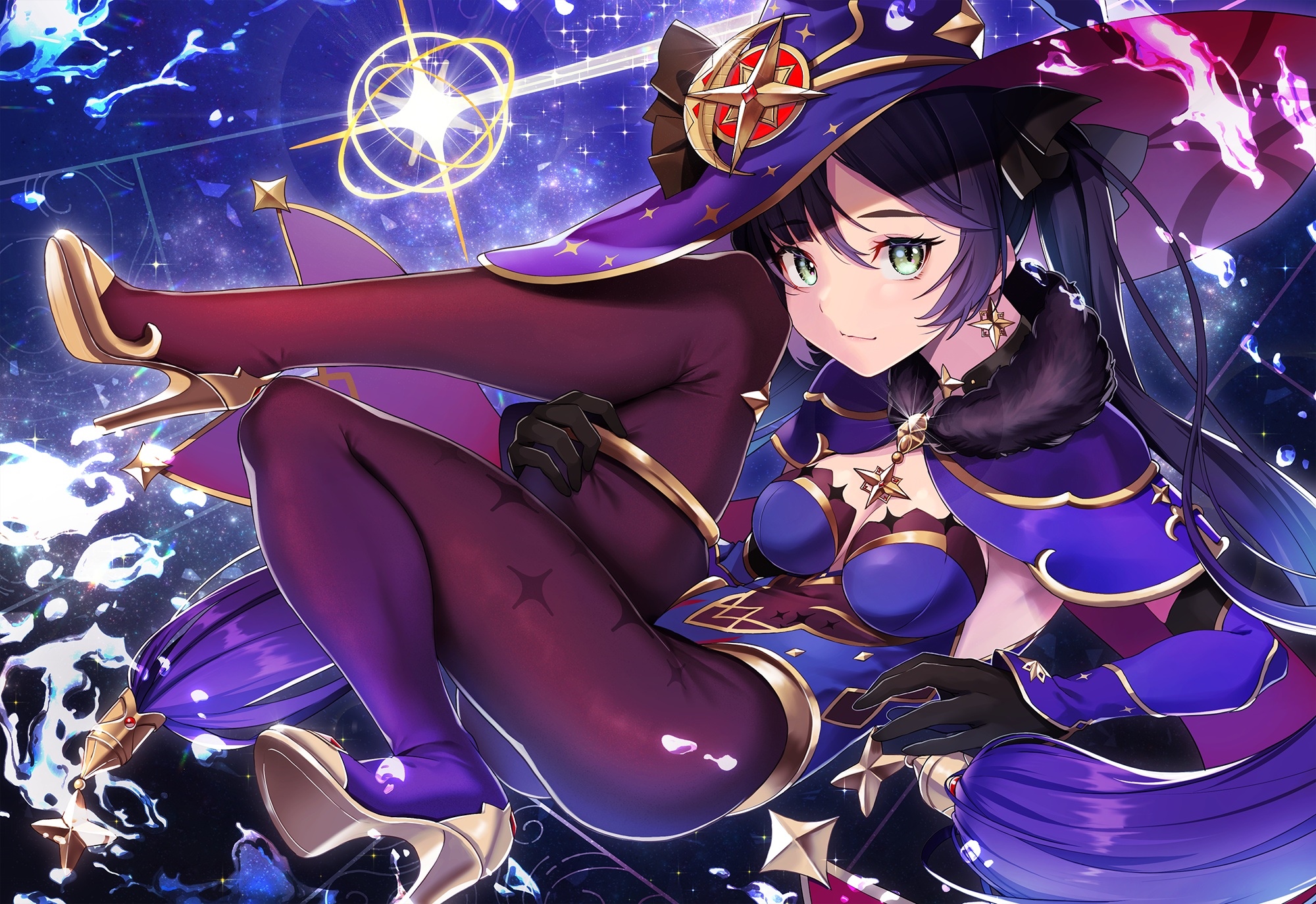 Mona from Genshin Impact in a witch outfit HD Wallpaper