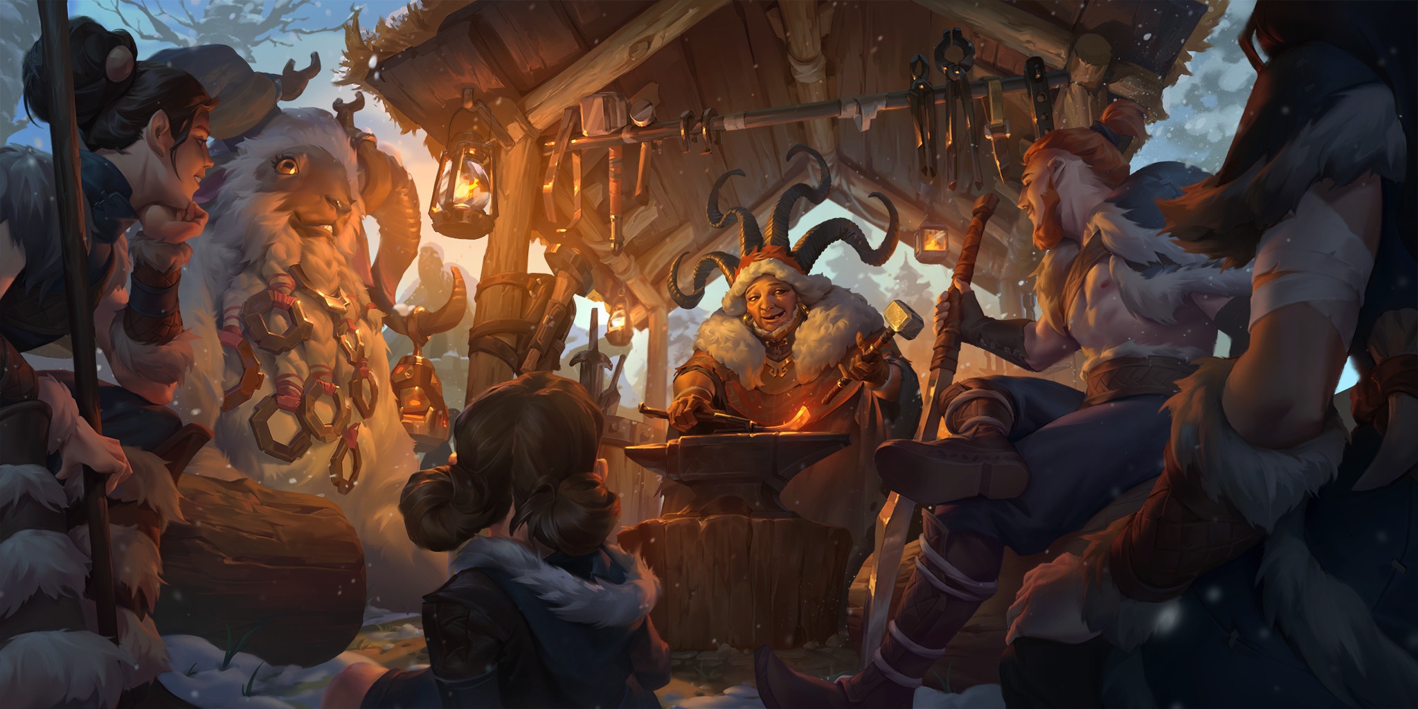 Legends of Runeterra: Blacksmith in a Winter Village HD Wallpaper