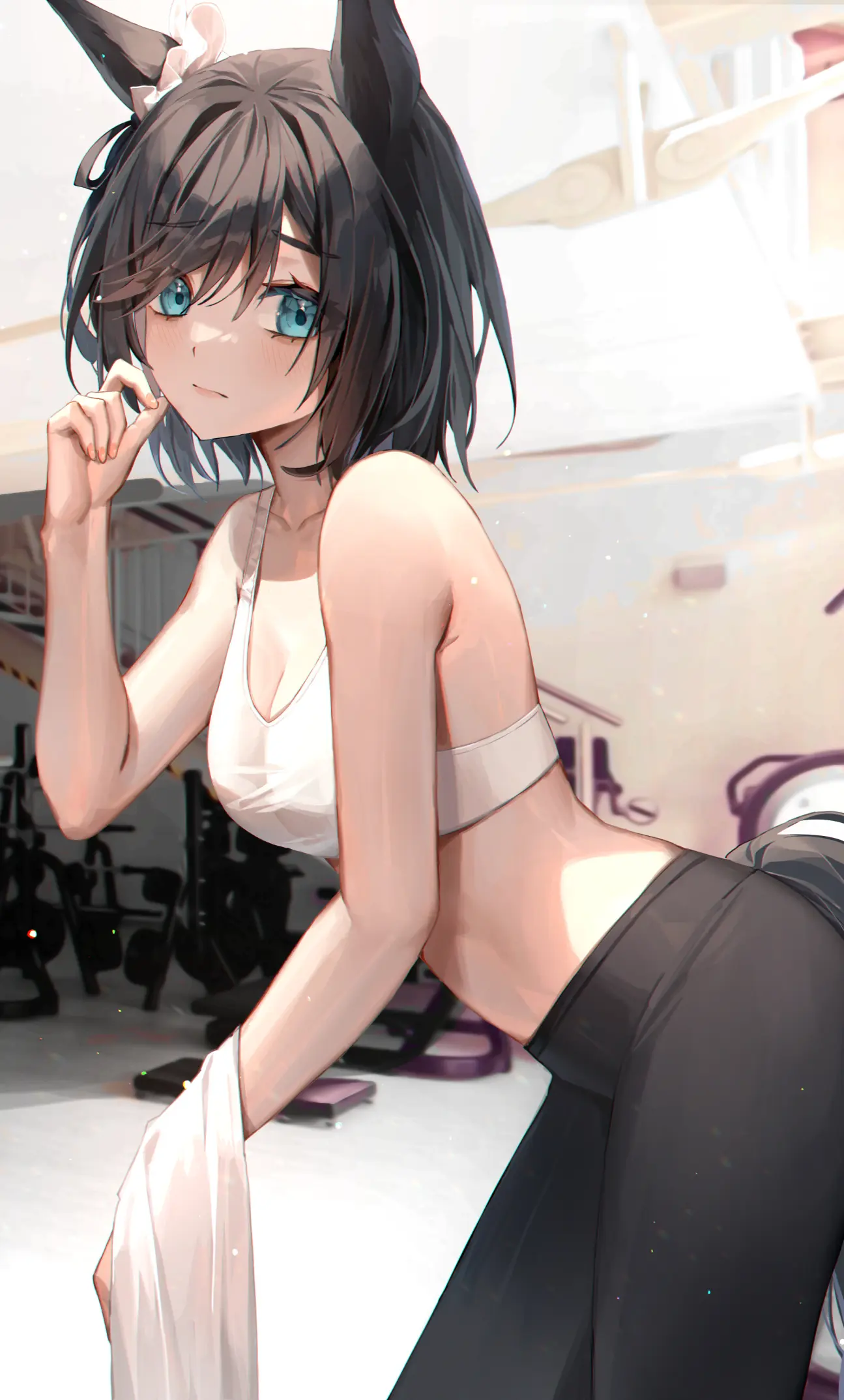 Anime girl with animal ears in a gym HD Phone Wallpaper