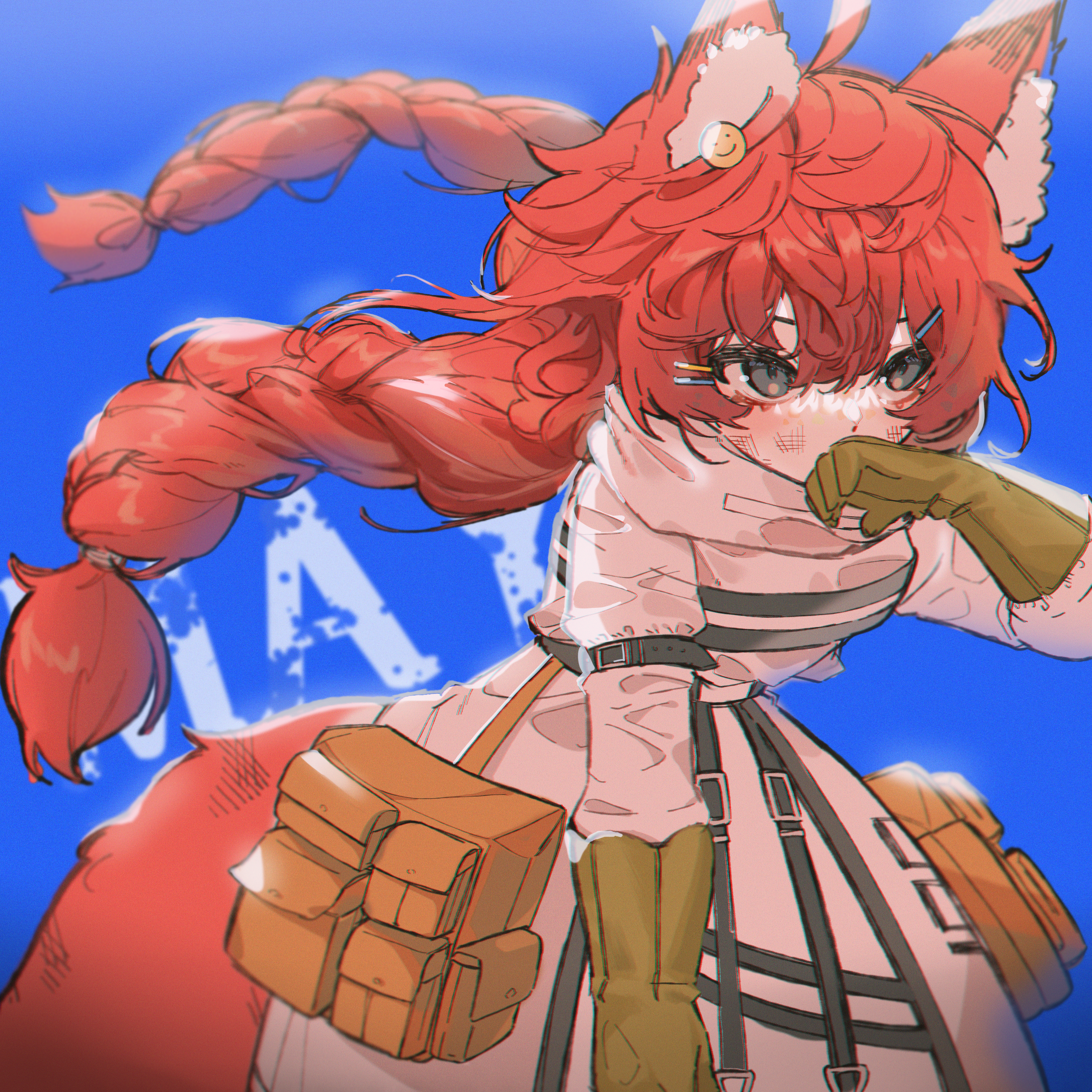 Anime fox girl with red hair and a backpack HD Wallpaper