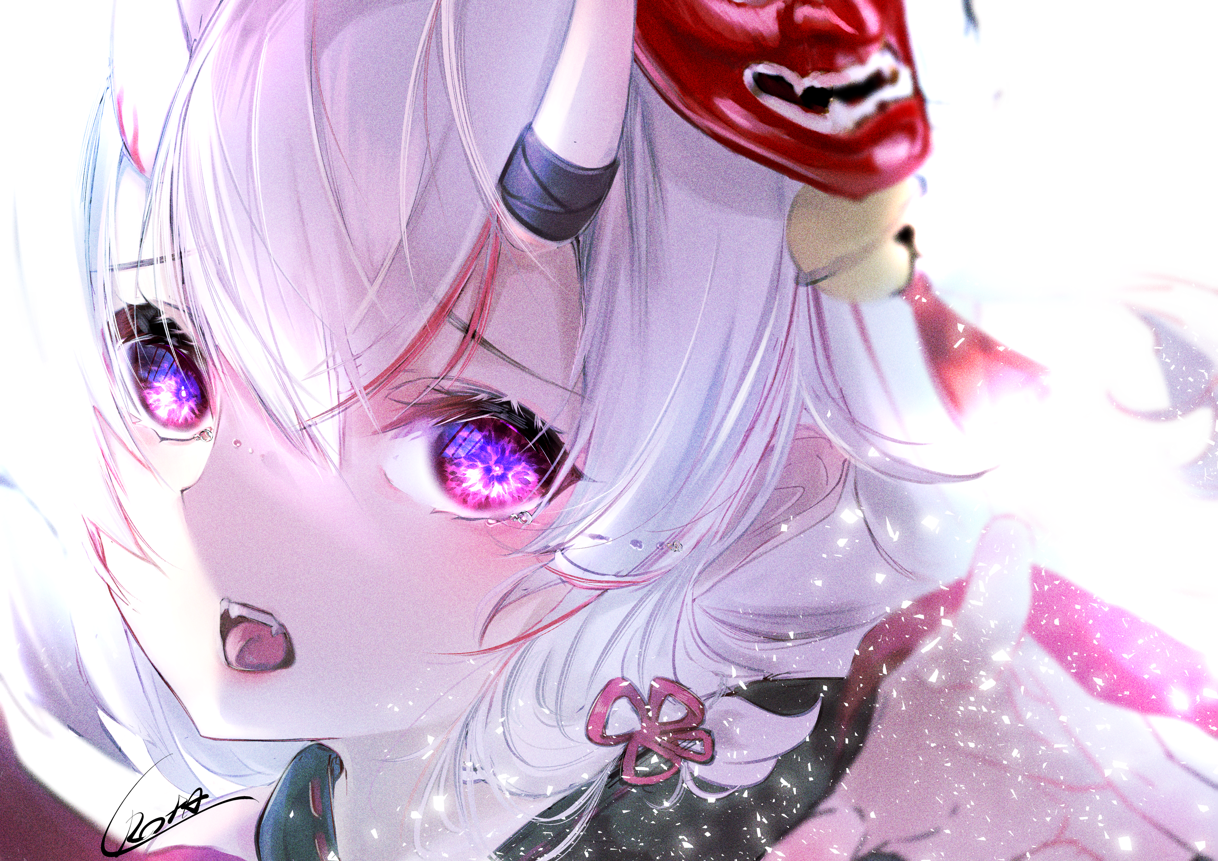 4K Nakiri Ayame with purple eyes and mask HD Wallpaper