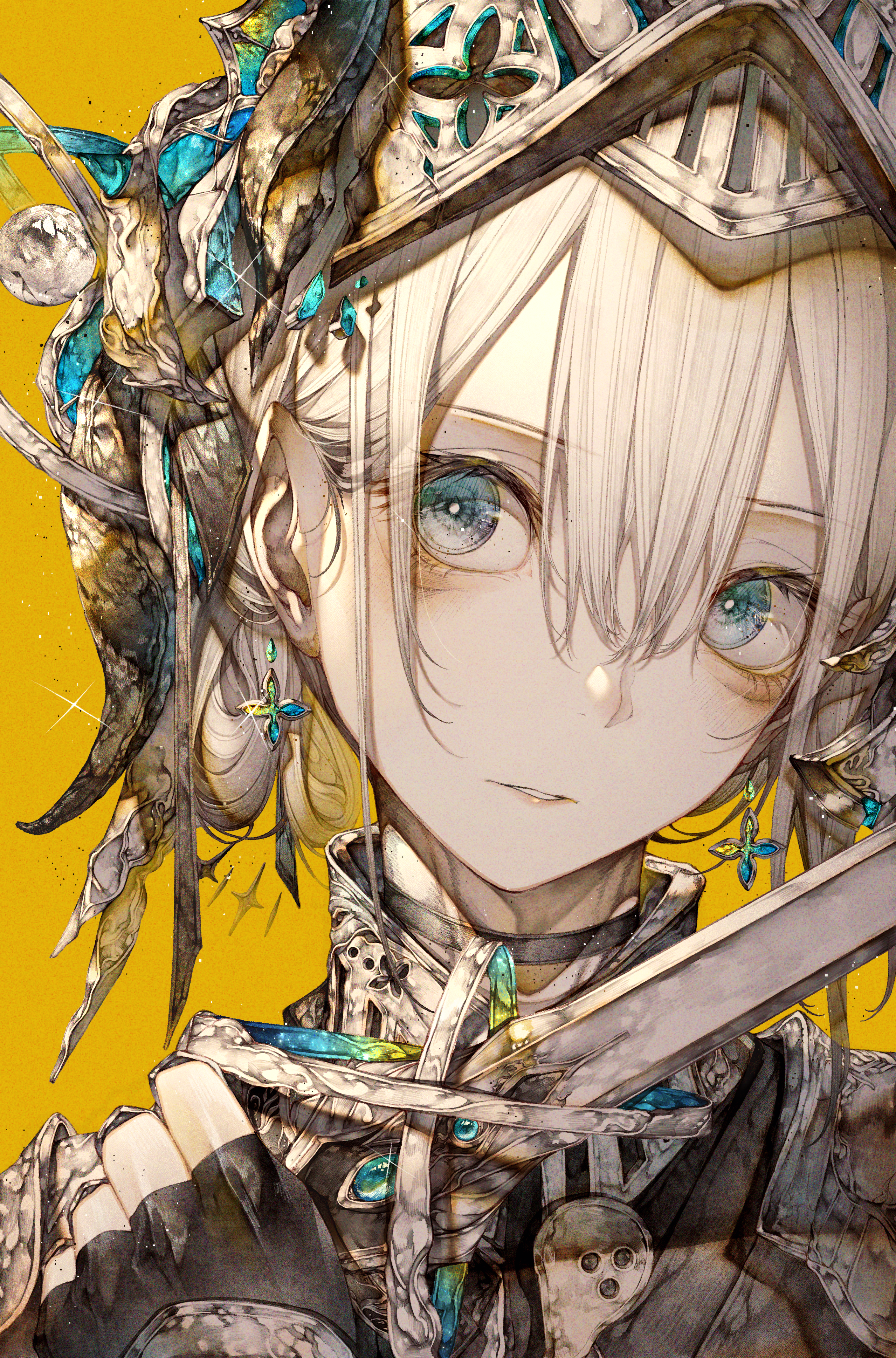 Anime girl with white hair and blue eyes wearing armor HD Phone Wallpaper