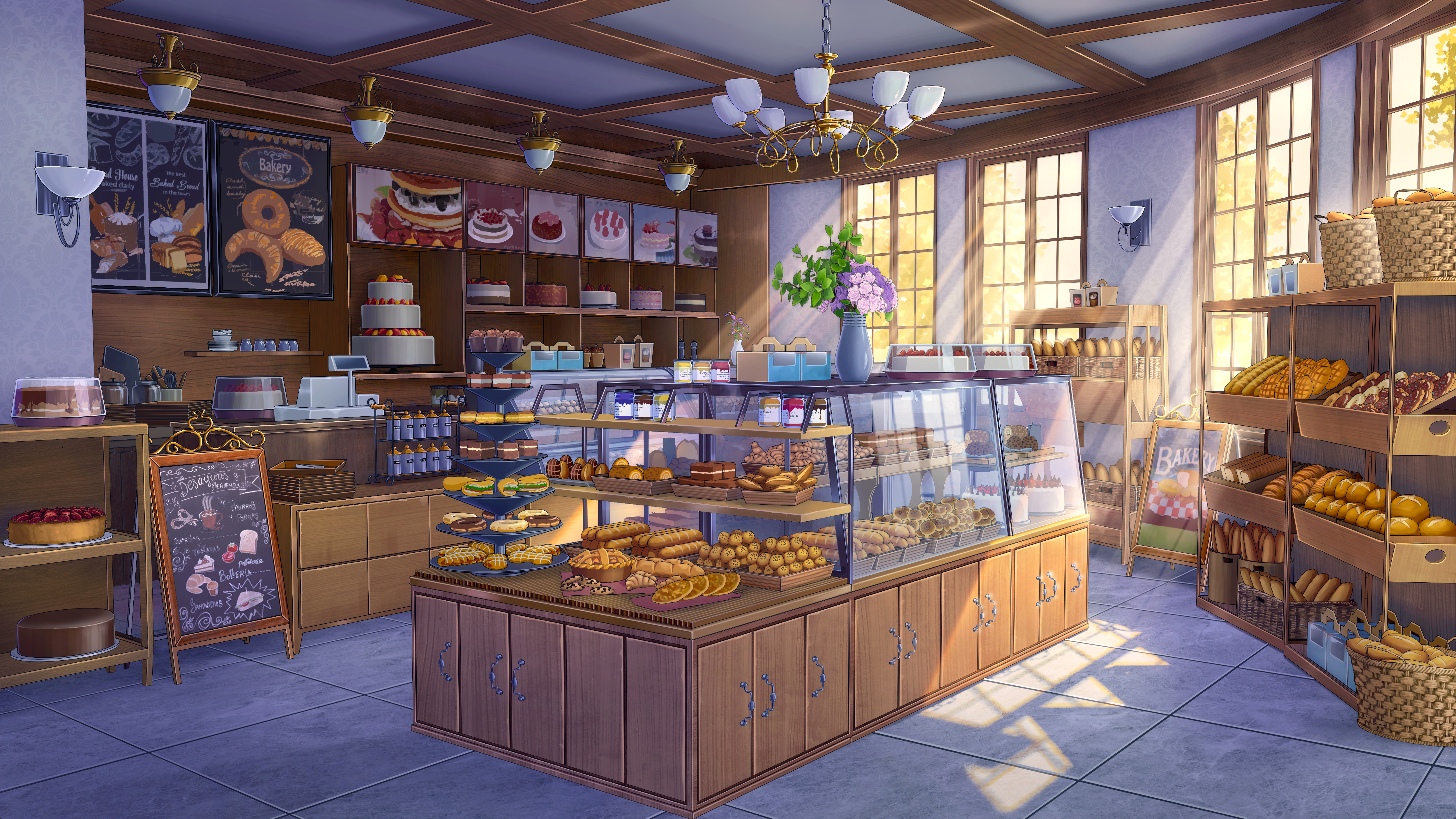 4K Bakery Interior with Cakes and Pastries HD Wallpaper