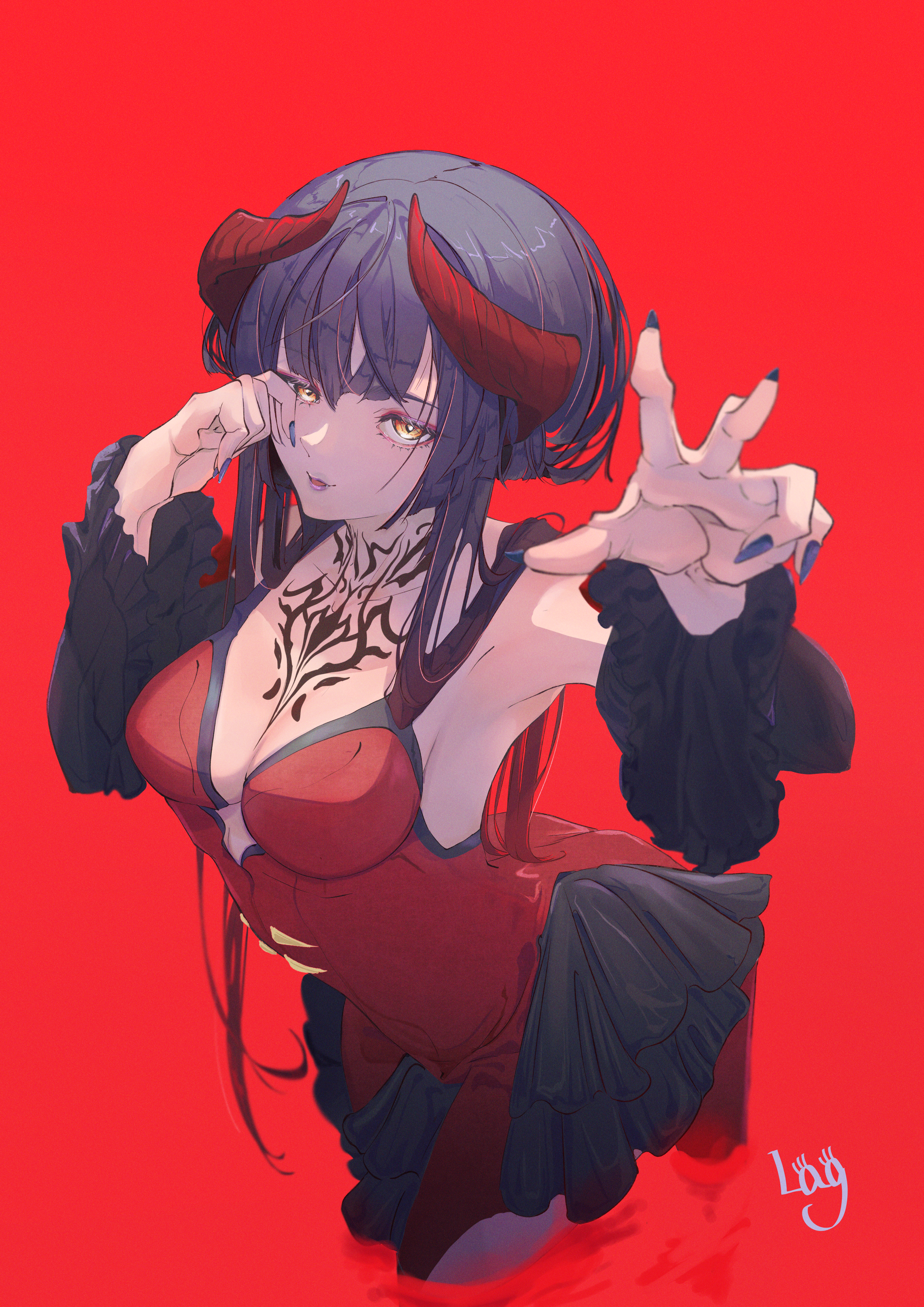 Eliza from Tekken with red horns and tattoos HD Phone Wallpaper