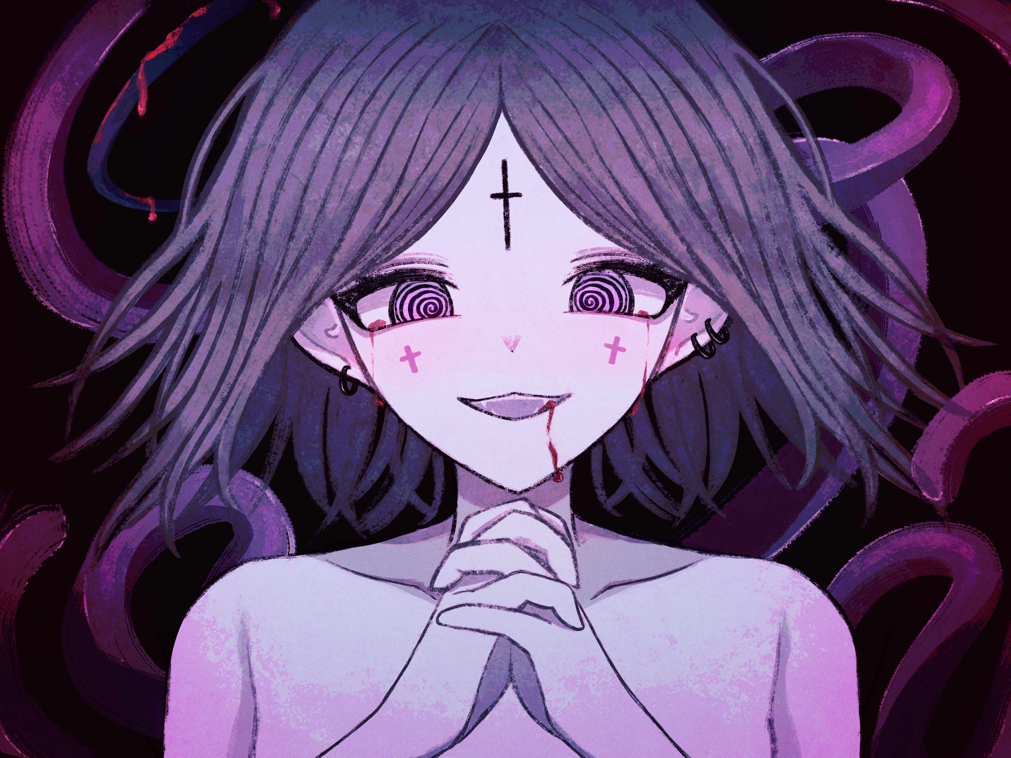 Girl with tentacles and cross symbol HD Wallpaper