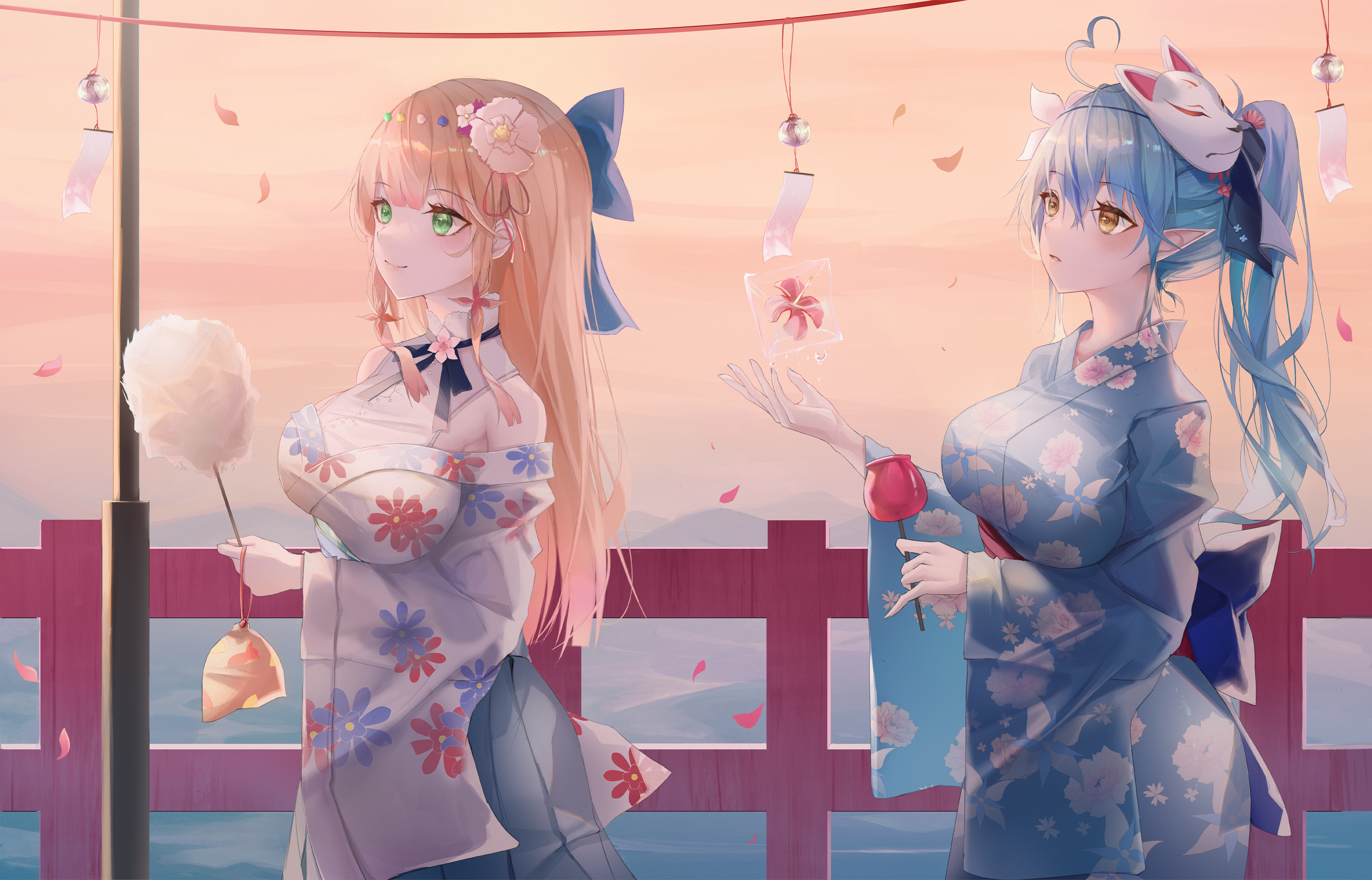 4K Yukihana Lamy and Momosuzu Nene in Kimono HD Wallpaper