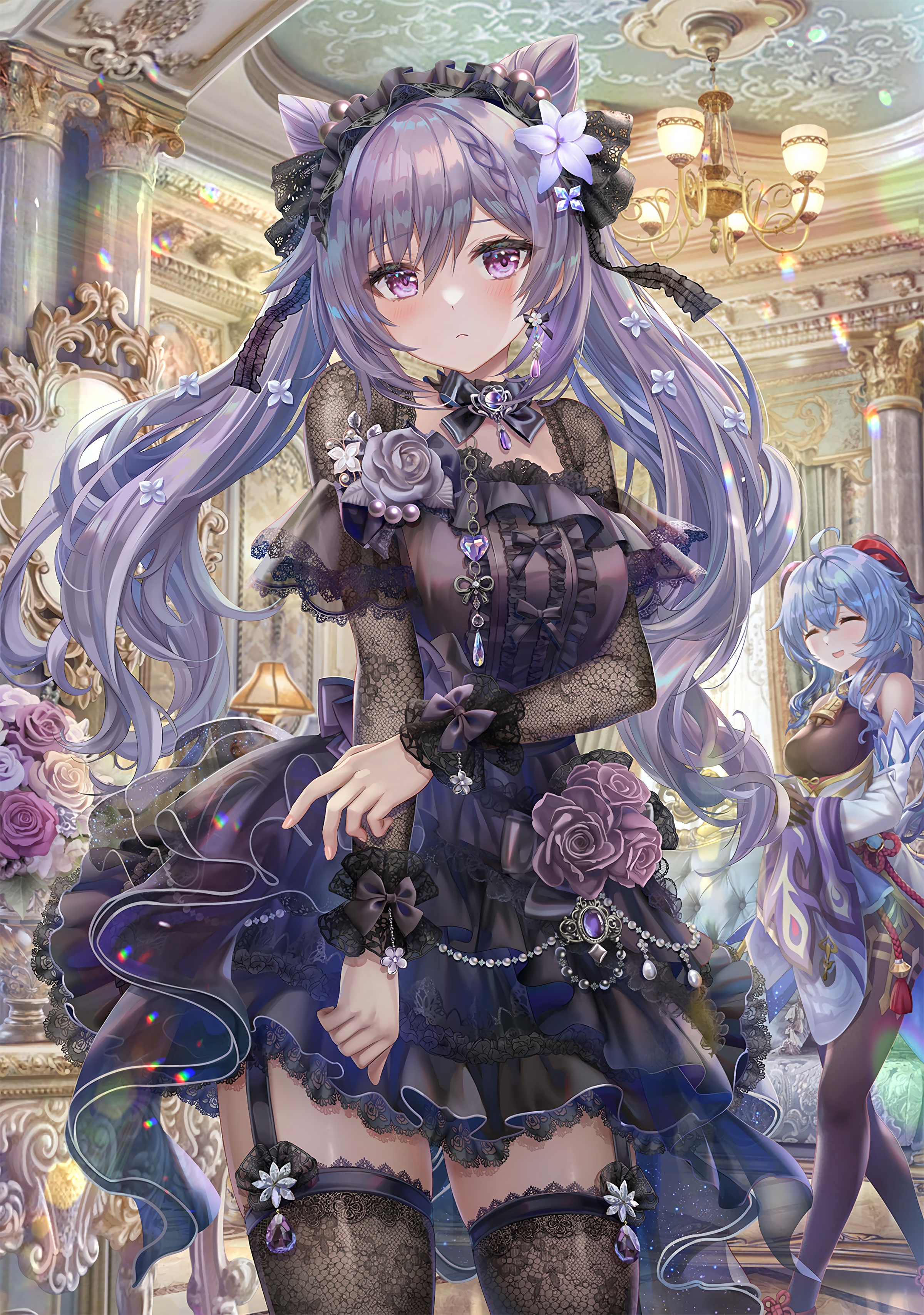 Keqing and Ganyu from Genshin Impact in Gothic Lolita Outfits HD Phone Wallpaper