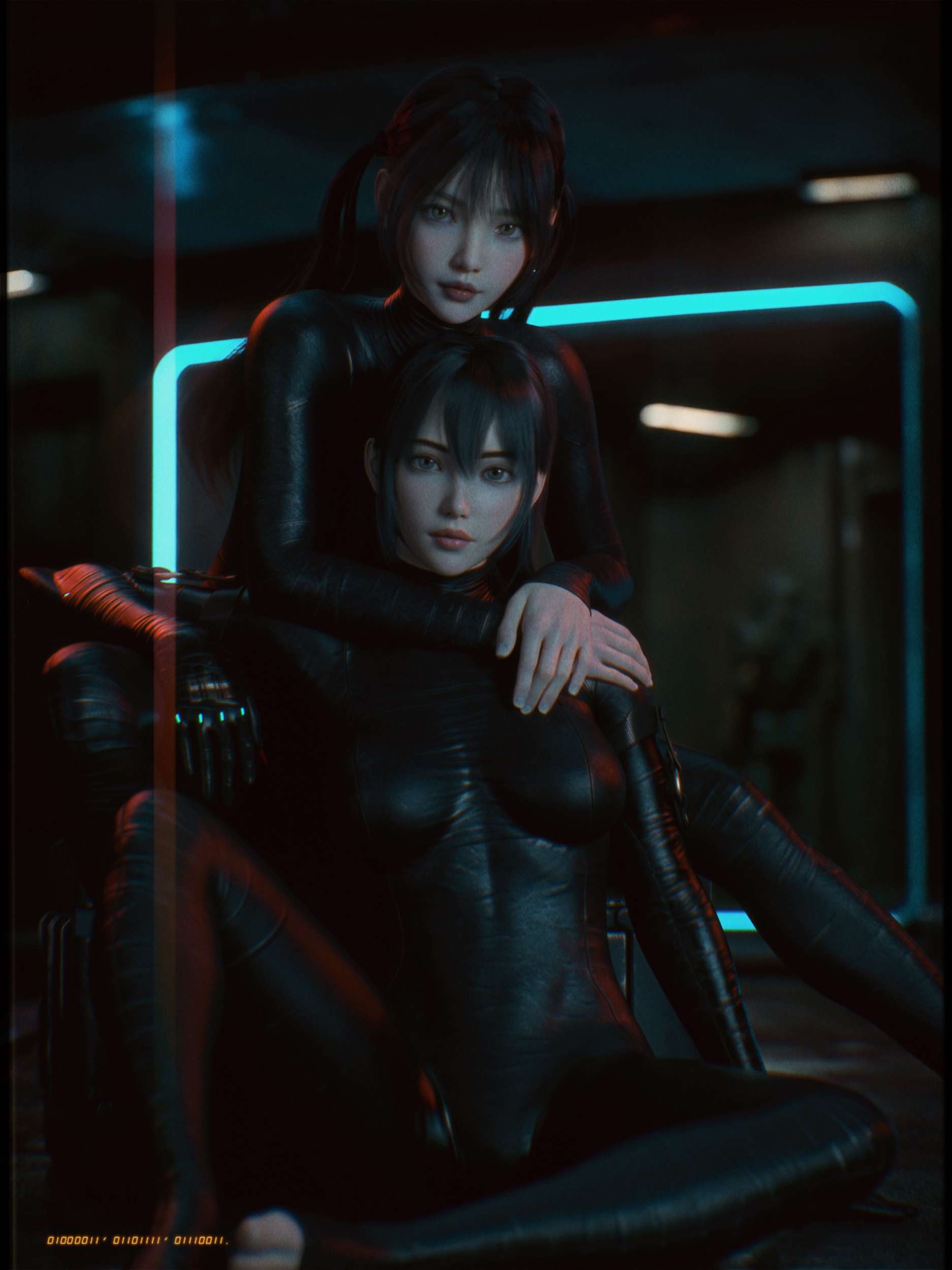 Two Asian women in black catsuits HD Phone Wallpaper
