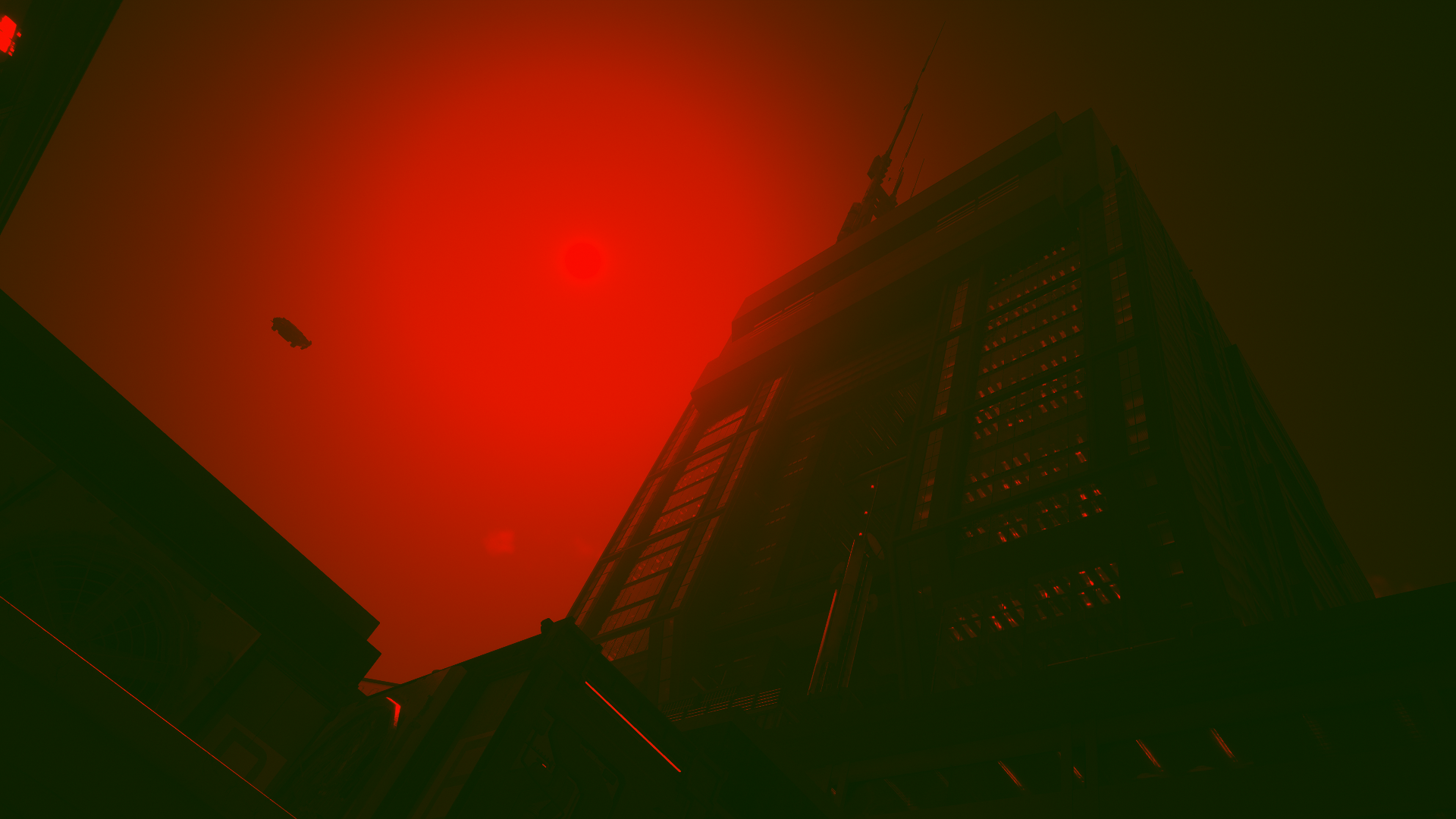 Cyberpunk 2077 worm's eye view of a skyscraper HD Wallpaper
