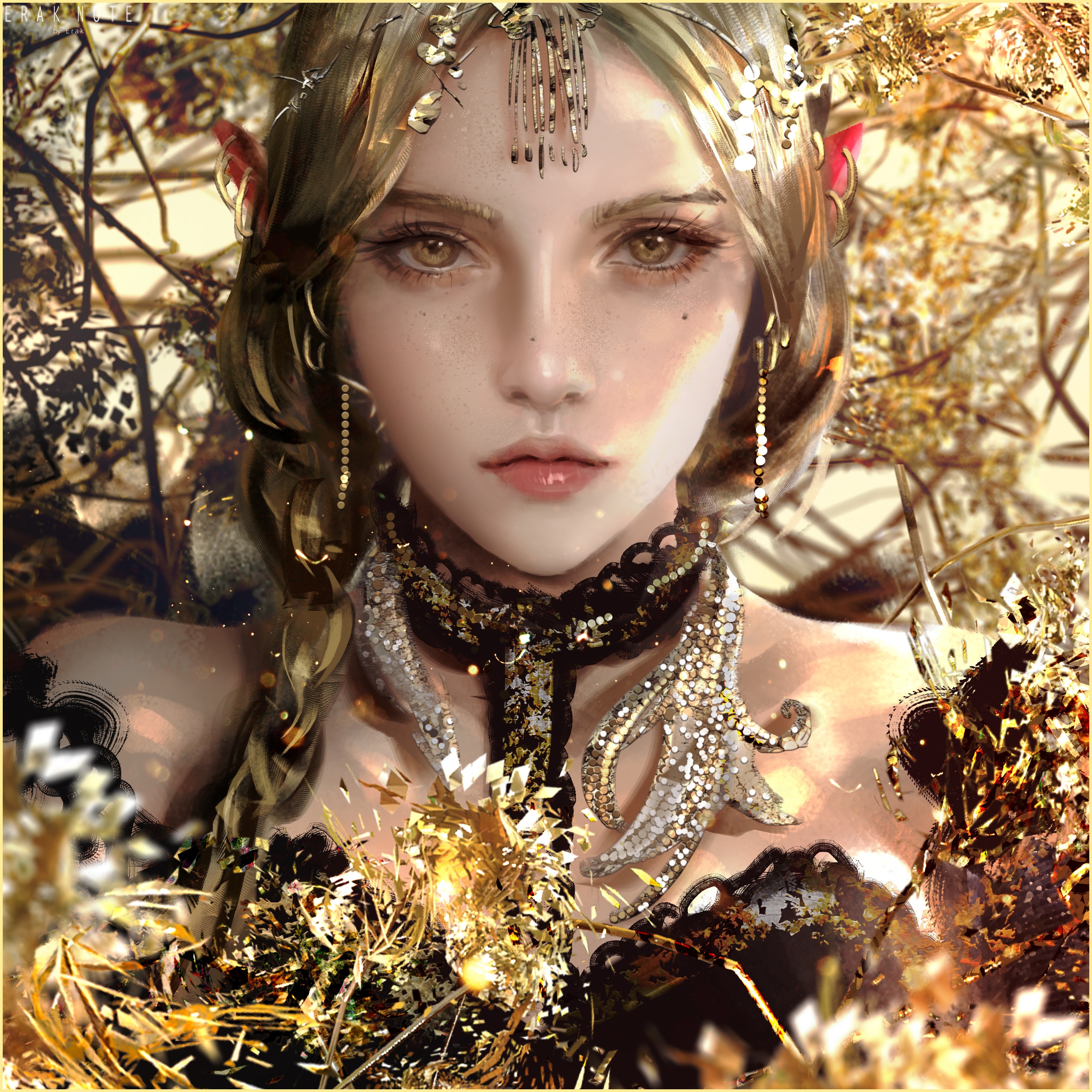4K Fantasy Art of a Woman with Braids and Jewels HD Wallpaper