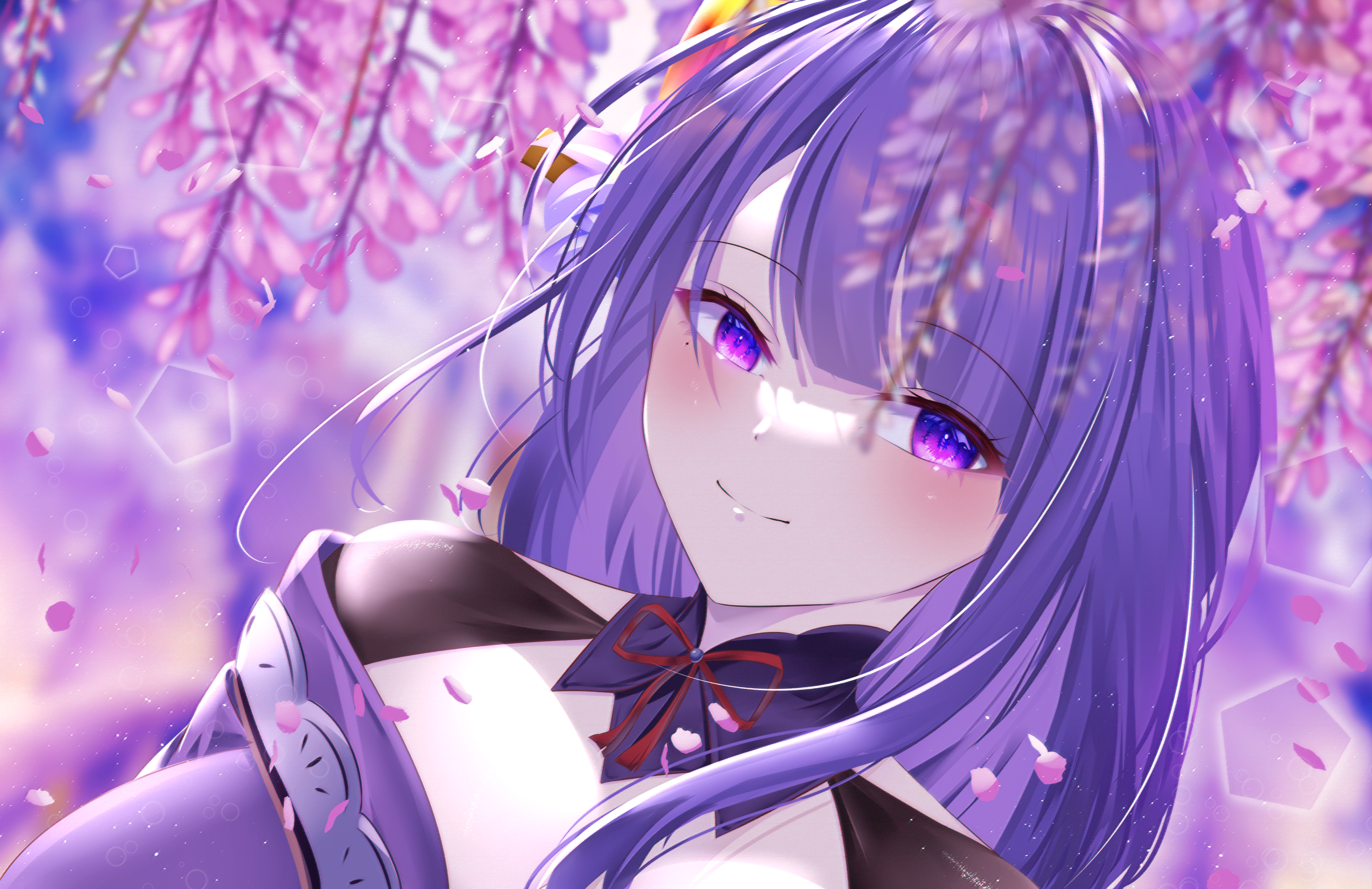 4K Raiden Shogun with purple hair and eyes HD Wallpaper